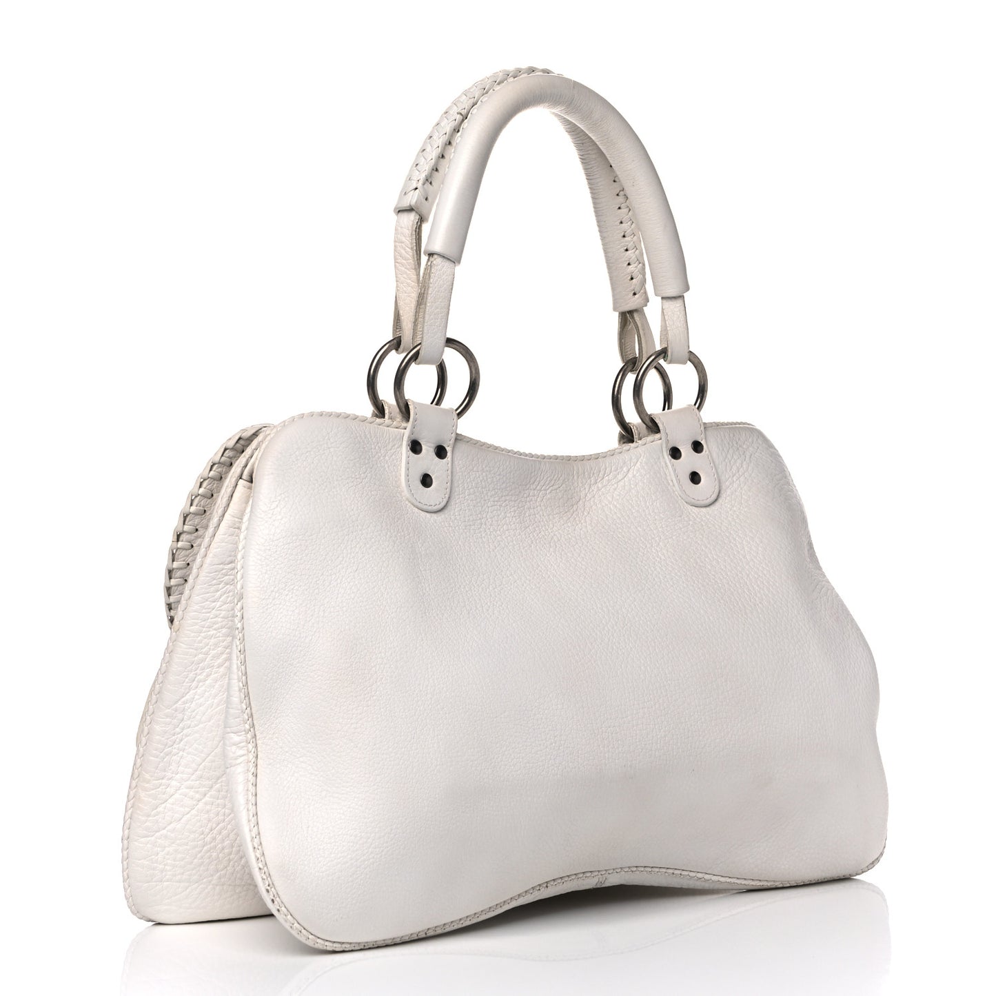 Calfskin Braided Gaucho Double Saddle Bag White