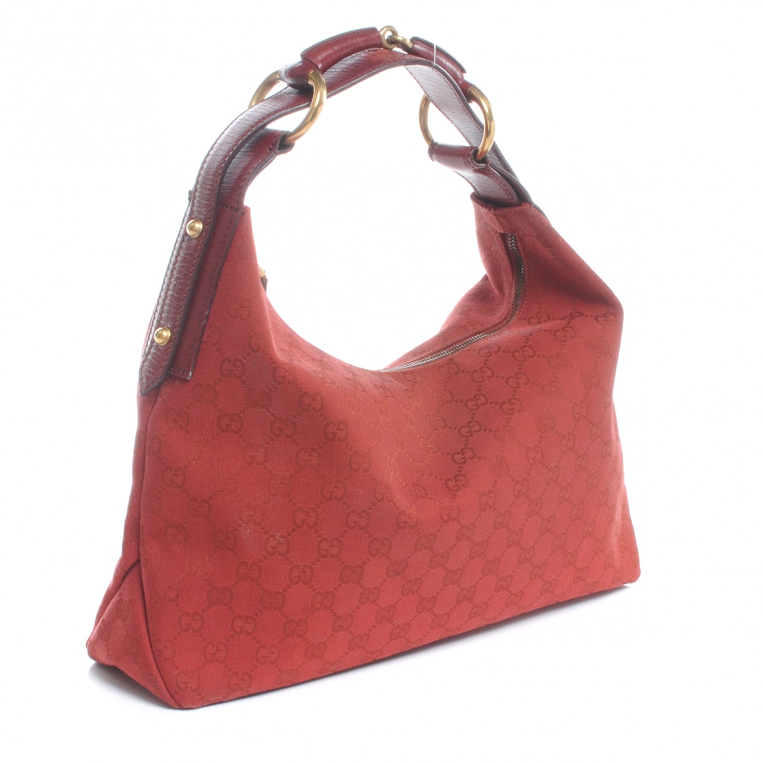 Gucci Monogram Medium Horsebit Chain Hobo Red 3 of 7