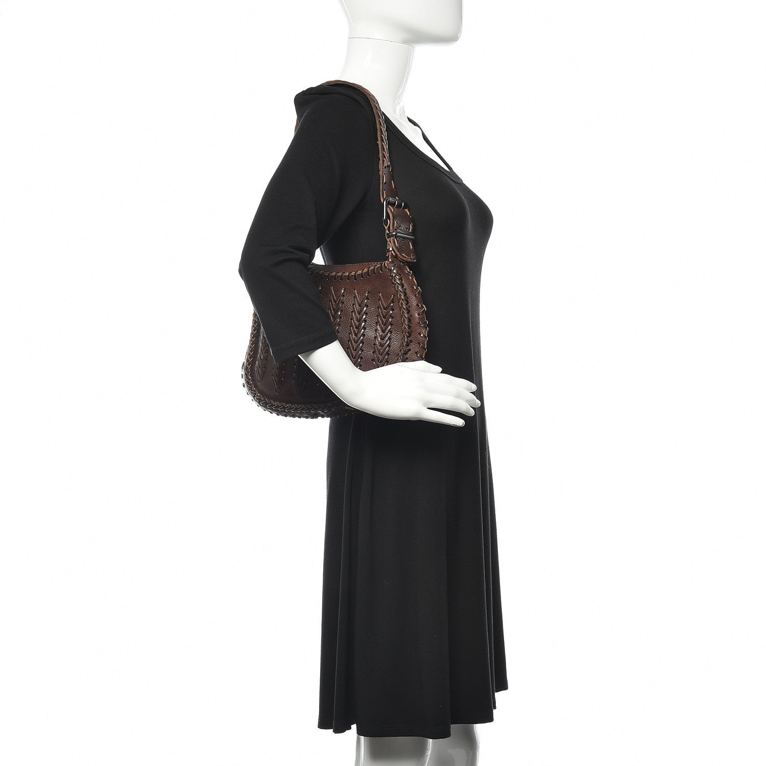 Fendi Calfskin Braided Oyster Dark Brown 2 of 8