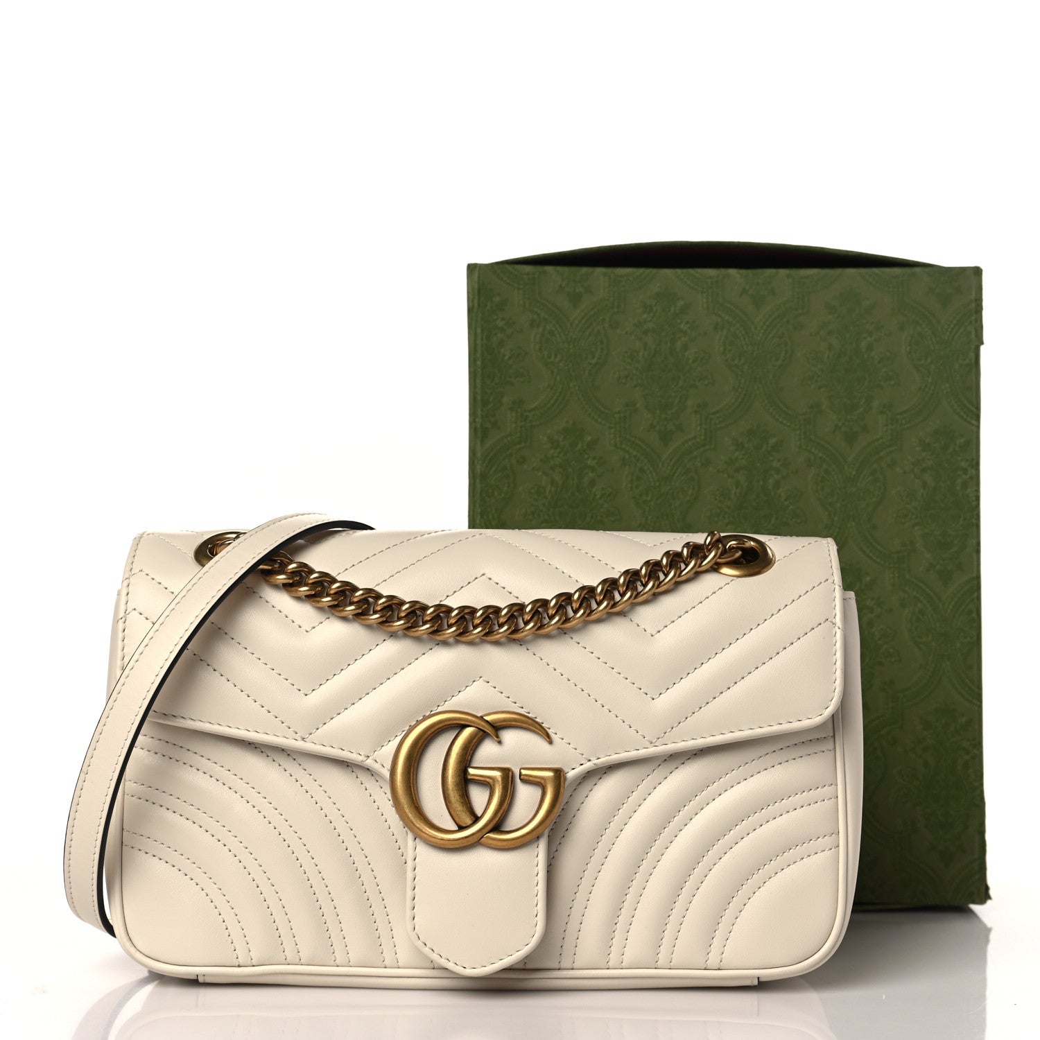 Gucci Calfskin Matelasse Small GG Marmont Shoulder Bag White 10 of 10
