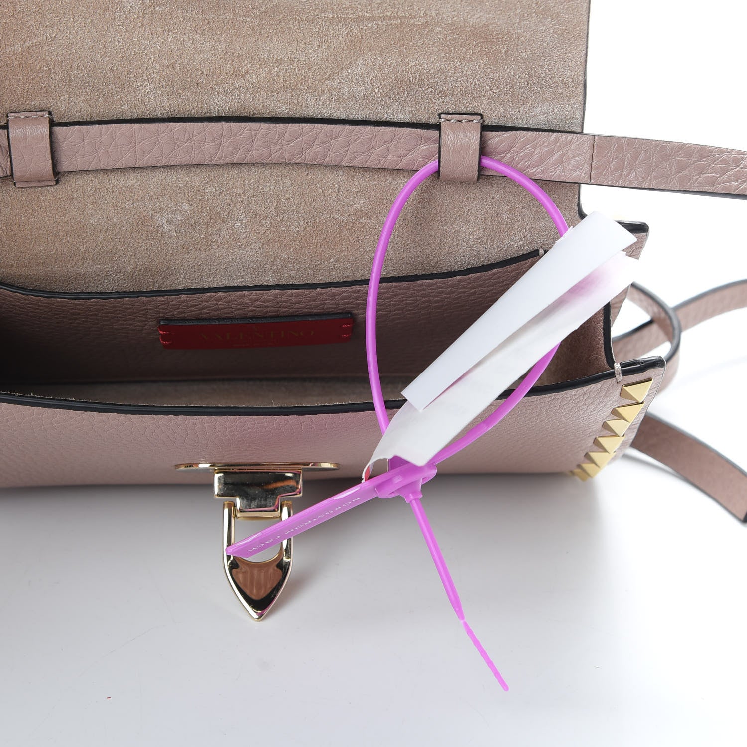 Valentino Garavani Pebbled Calfskin Small Rockstud Overlay Flap Shoulder Bag Poudre 6 of 11
