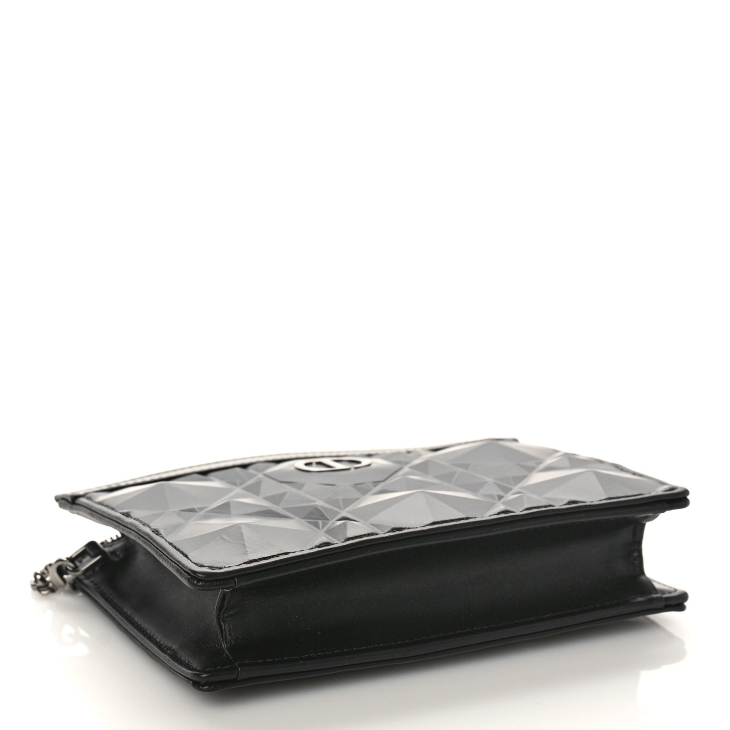 Calfskin Macrocannage Diamond Caro Zipped Pouch With Chain Black