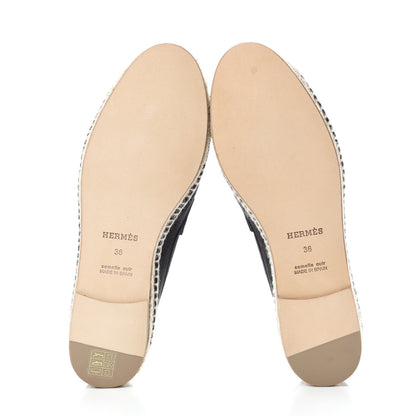 Hermes Suede Calfskin Womens Trip Espadrilles 36 Black 5 of 9