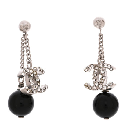 Chanel Crystal CC Bead Drop Earrings Silver Black 1 of 5