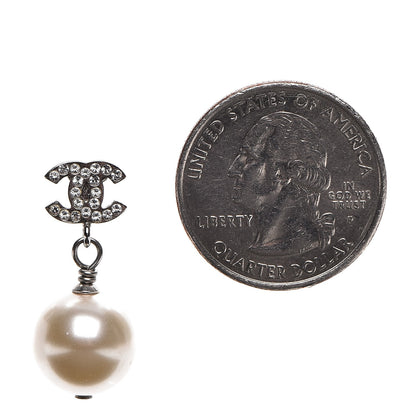 Chanel Crystal Pearl CC Drop Earrings Silver 2 of 4