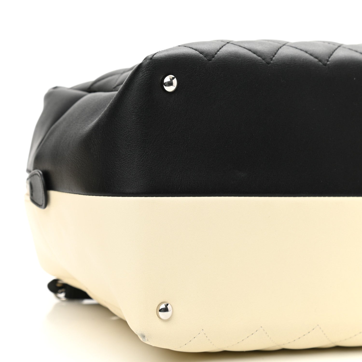 Chanel Calfskin Quilted Large Feather Weight Bowling Bag Black Ivory 8 of 10