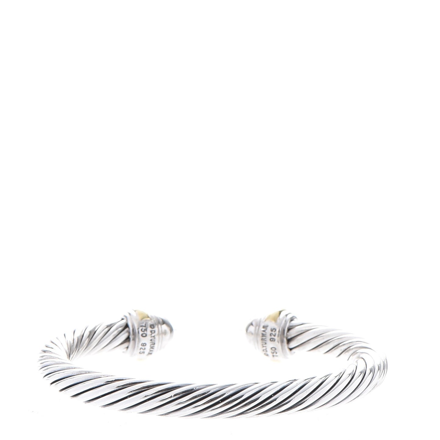 Sterling Silver 18K Gold Pave Diamond 7mm Cable Classics Bracelet