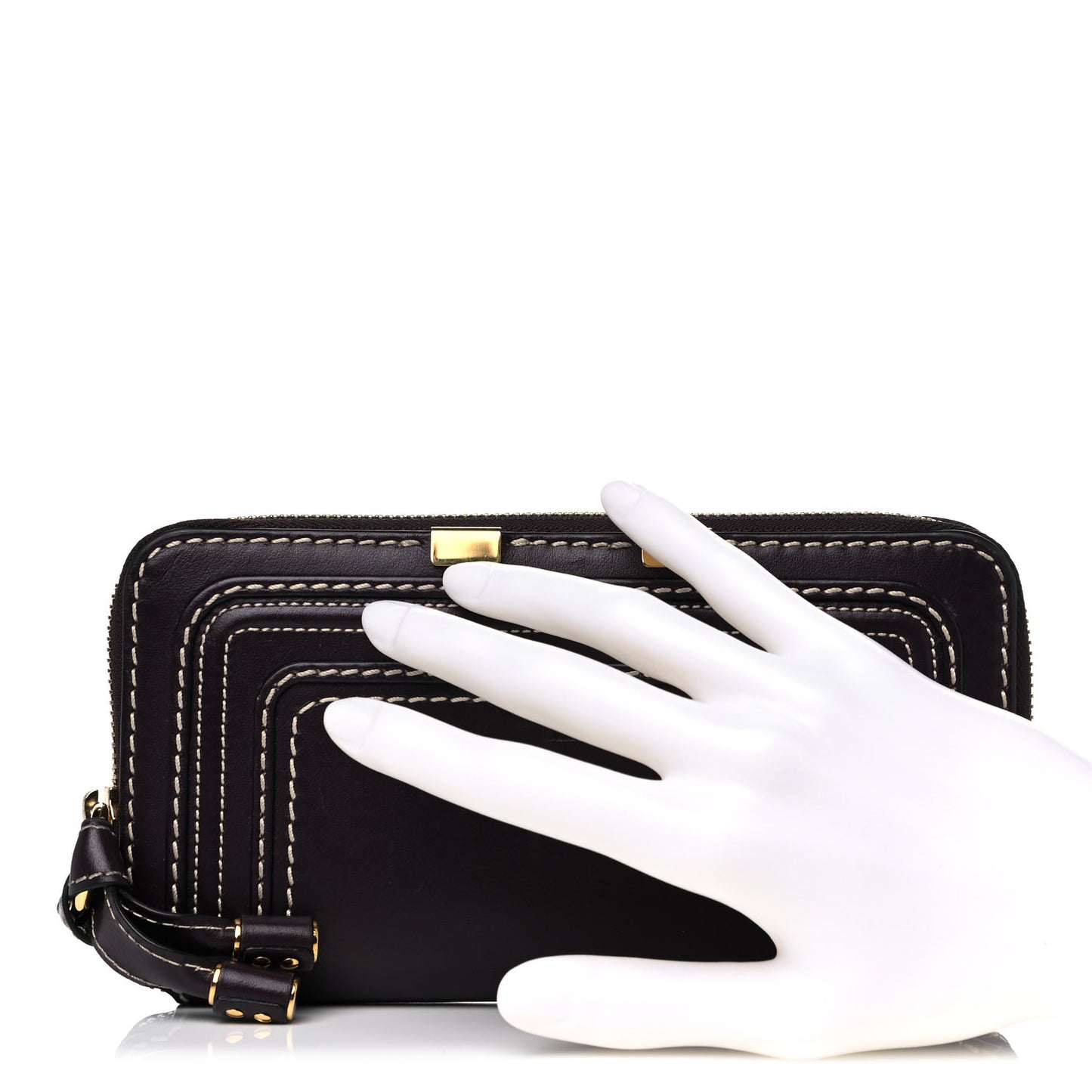 Calfskin Marcie Long Zip Around Wallet Black Raisin