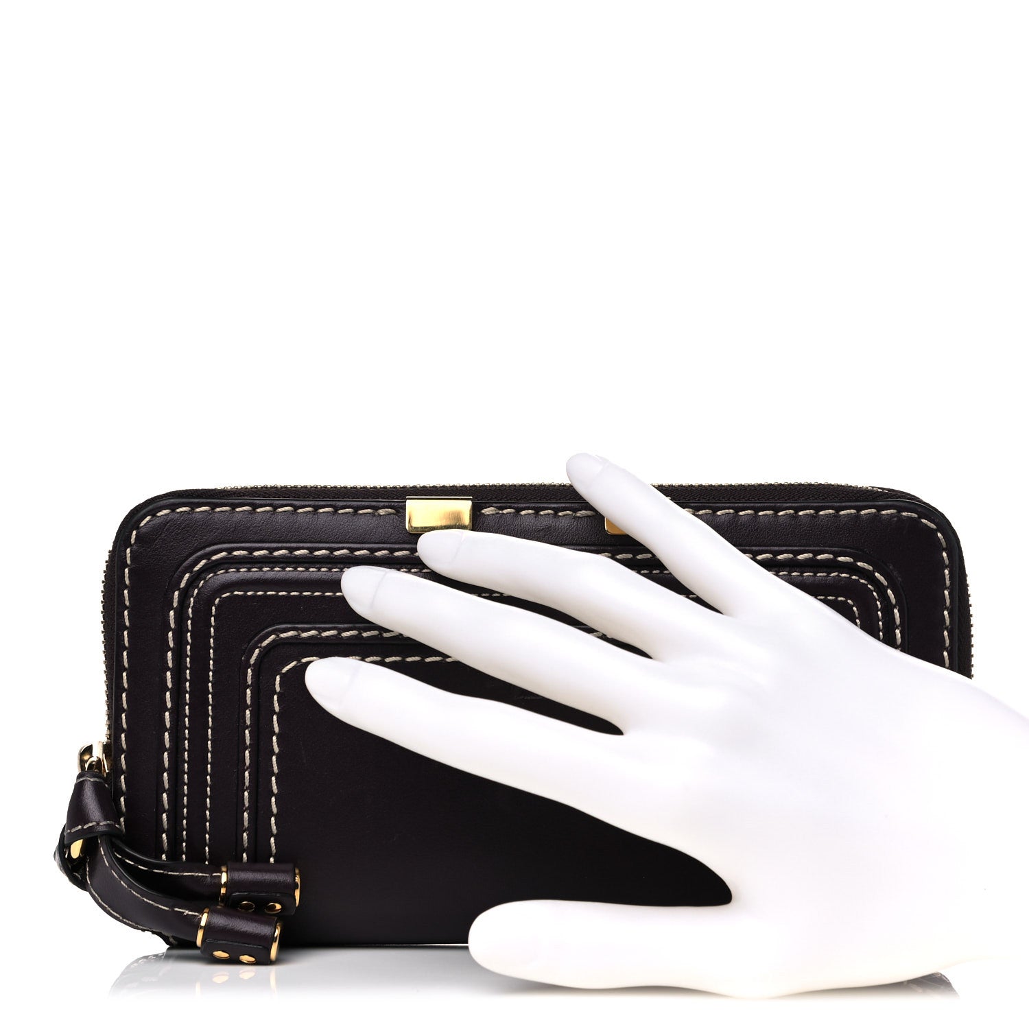 Chloe Calfskin Marcie Long Zip Around Wallet Black Raisin 2 of 15