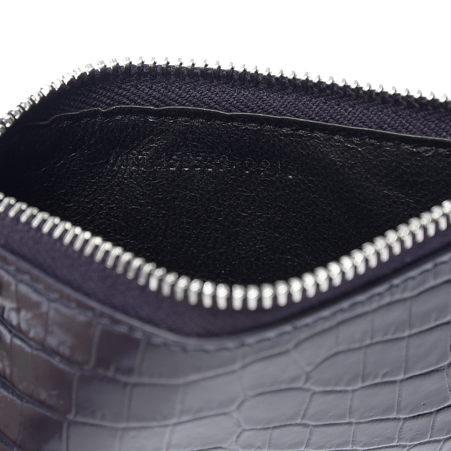 Saint Laurent Calfskin Crocodile Embossed 5 Fragments Zip Pouch Card Holder Blue Marine 7 of 8