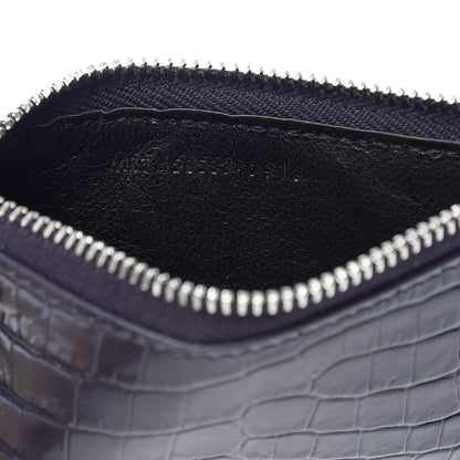 Saint Laurent Calfskin Crocodile Embossed 5 Fragments Zip Pouch Card Holder Blue Marine 7 of 8