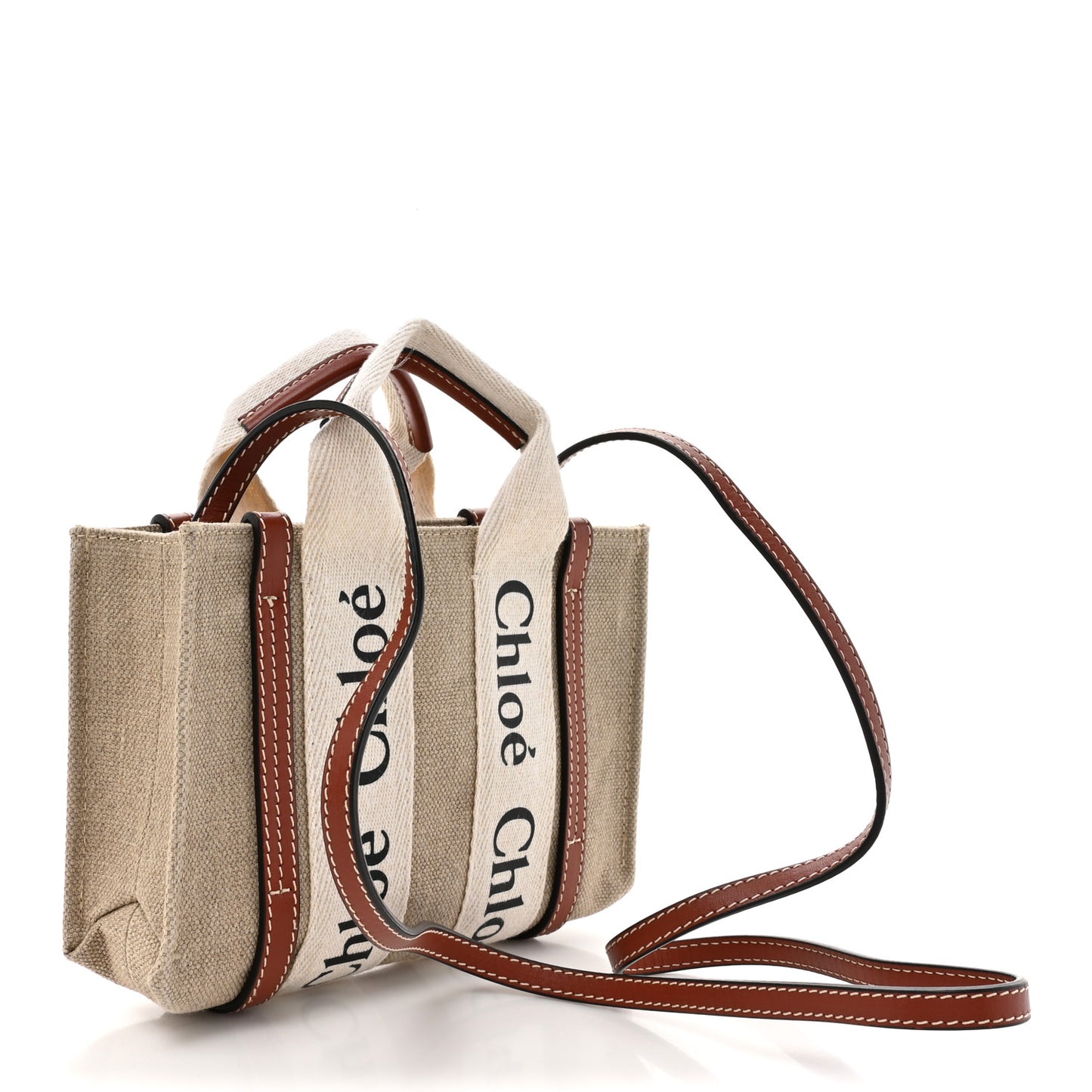 Cotton Calfskin Mini Woody Ribbon Tote White Brown