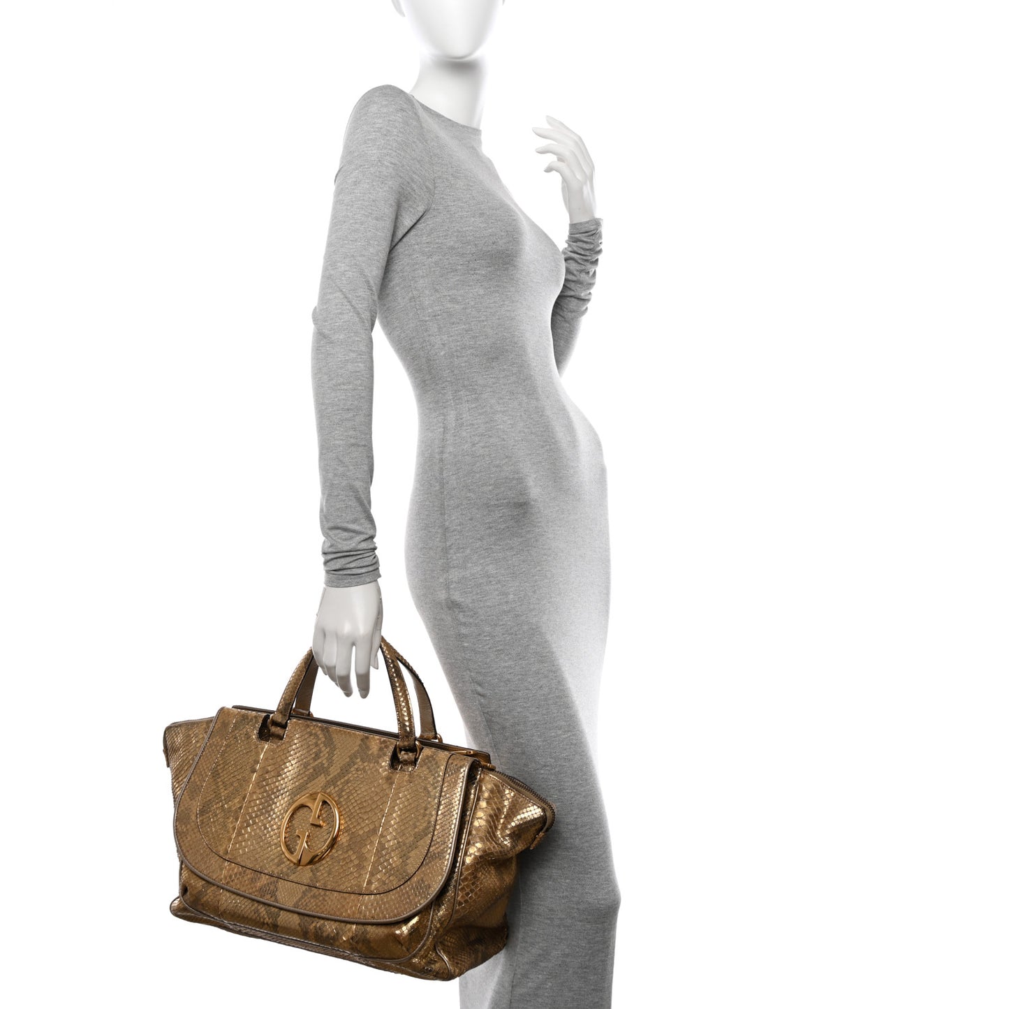 Metallic Snakeskin Medium 1973 Top Handle Satchel Gold