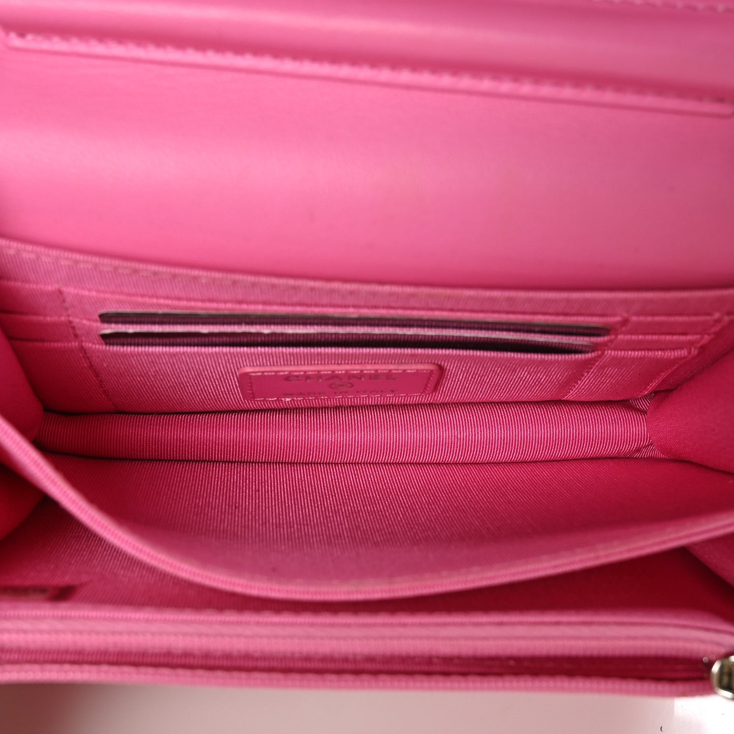 Lambskin Quilted Mini Wallet On Chain WOC Pink