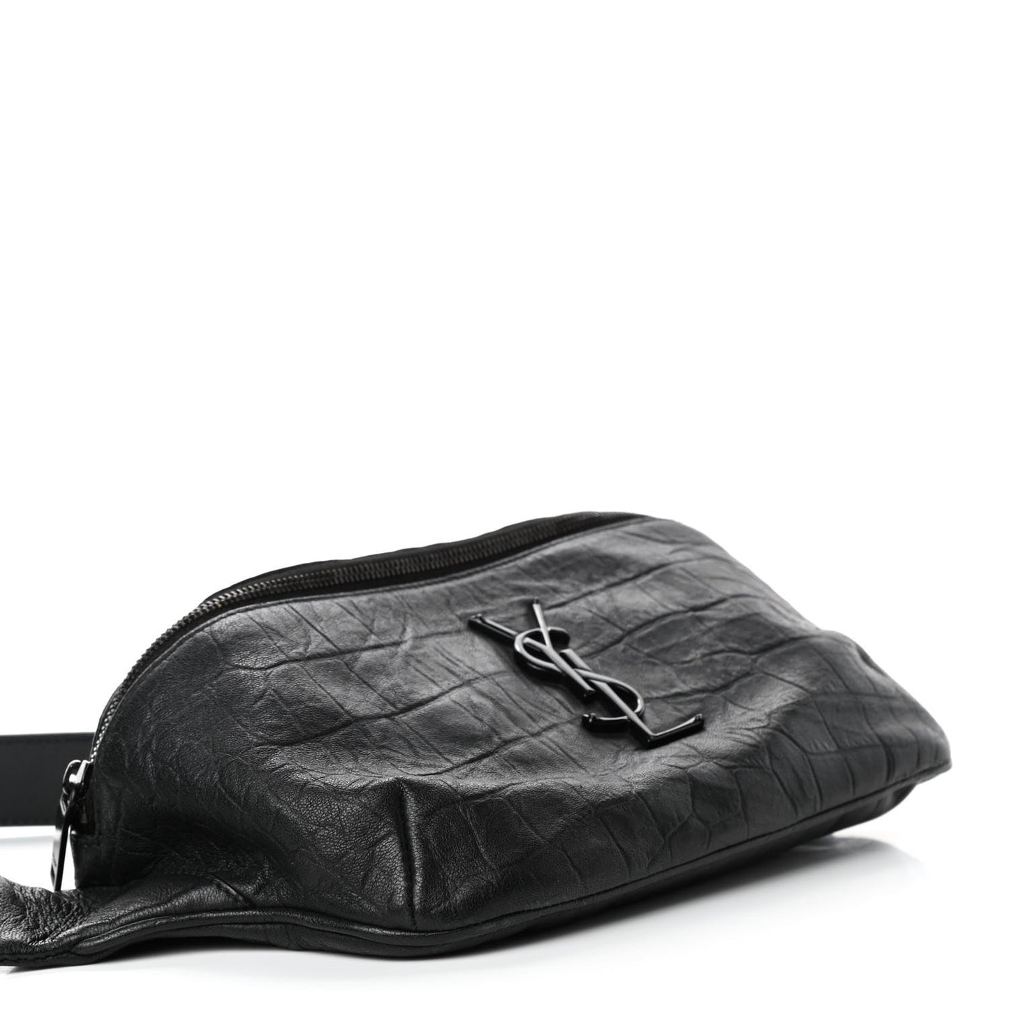 Calfskin Crocodile Embossed Monogram Belt Bag Black