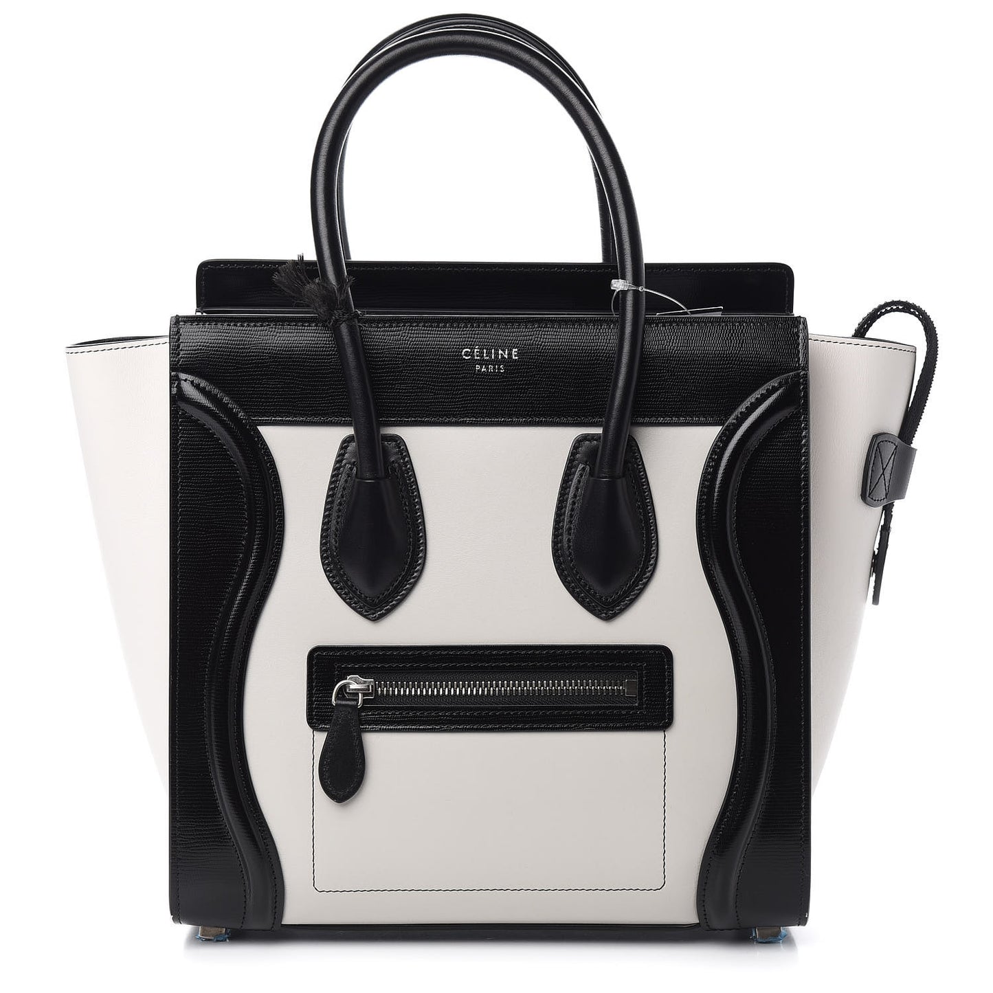 Sleek Calfskin Micro Bi-Color Luggage Black White