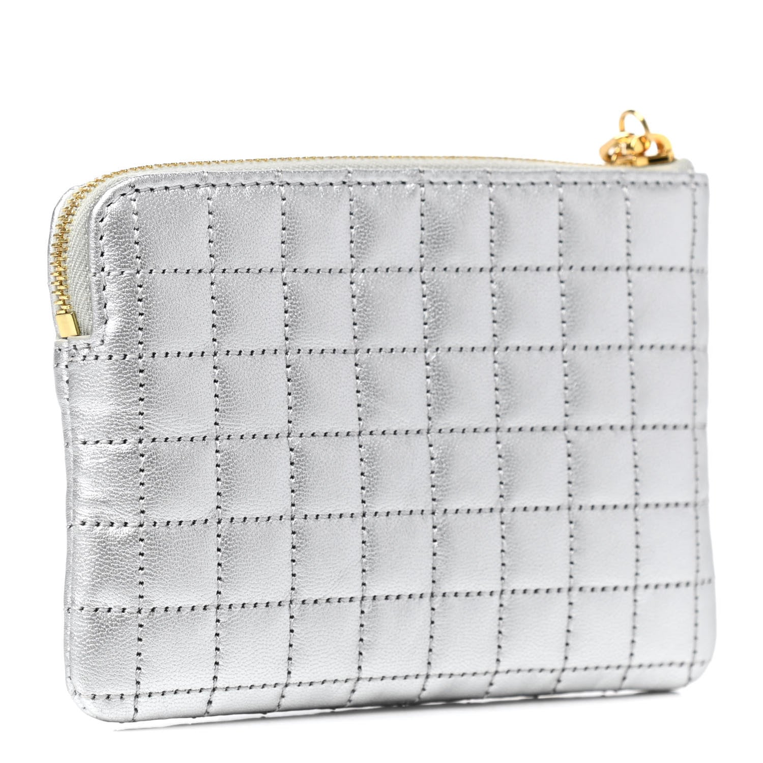 Celine Laminated Calfskin Quilted C Charm Coin Card Pouch Silver 2 of 8