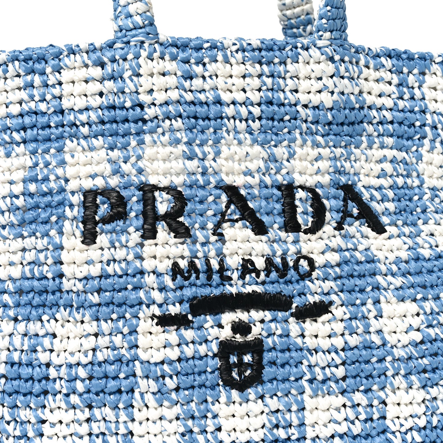 Yarn Raffia Effect Crochet Embroidered Large Logo Tote Celeste