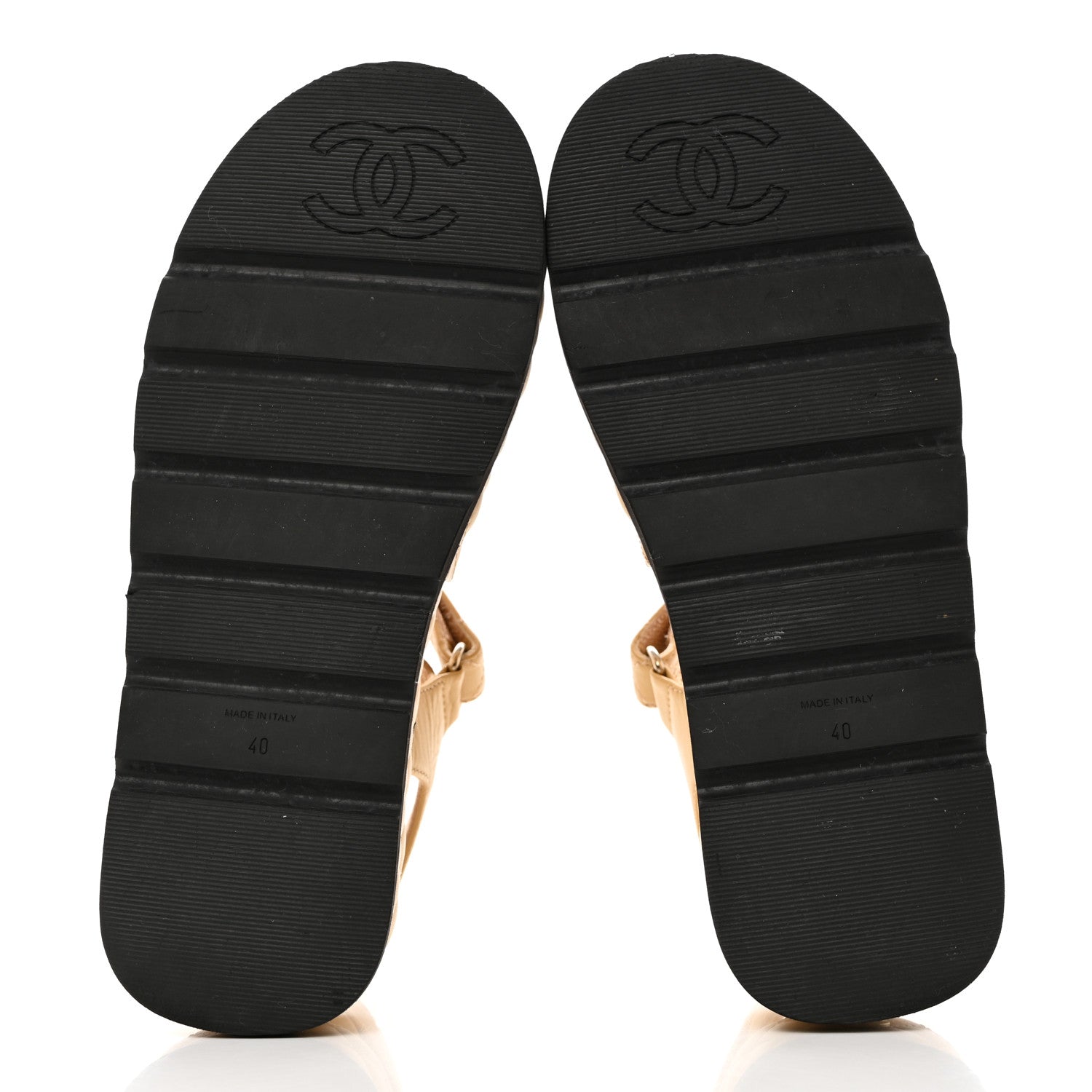 Chanel Lambskin Quilted Platform Sandals 40 Beige Black 5 of 10