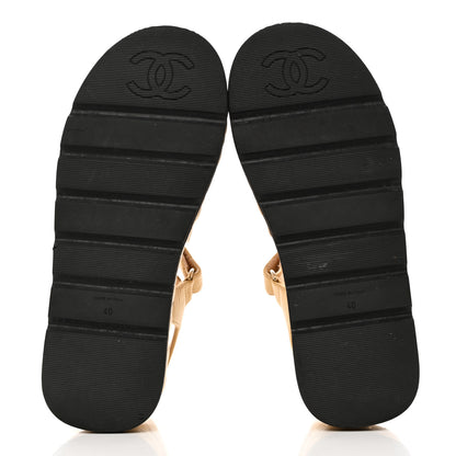 Chanel Lambskin Quilted Platform Sandals 40 Beige Black 5 of 10