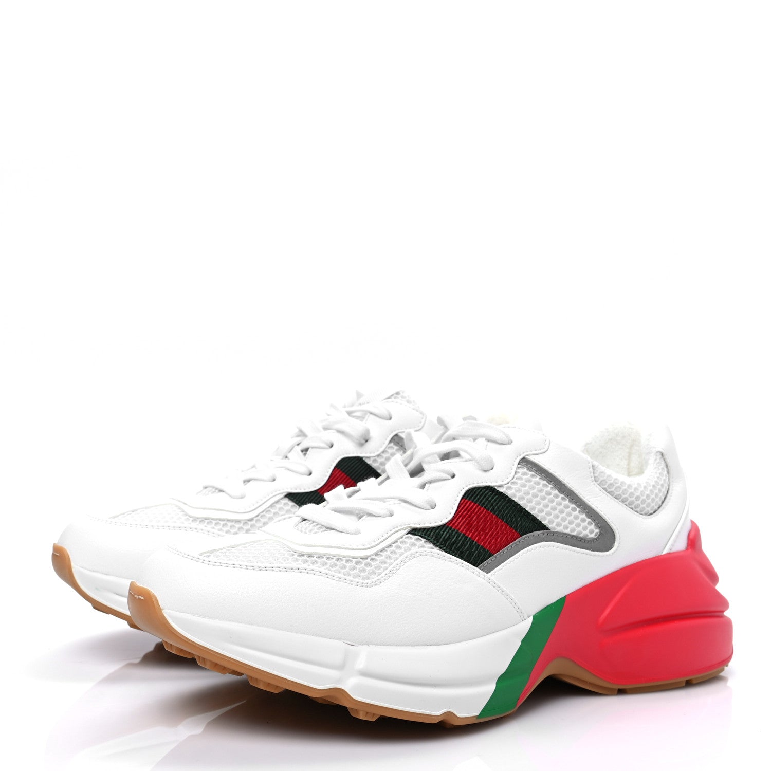 Gucci Lavaredo Eco Fabric Mesh Web Womens Rhyton Reflective Sneakers 40 Great White Green Red Silver 3 of 7