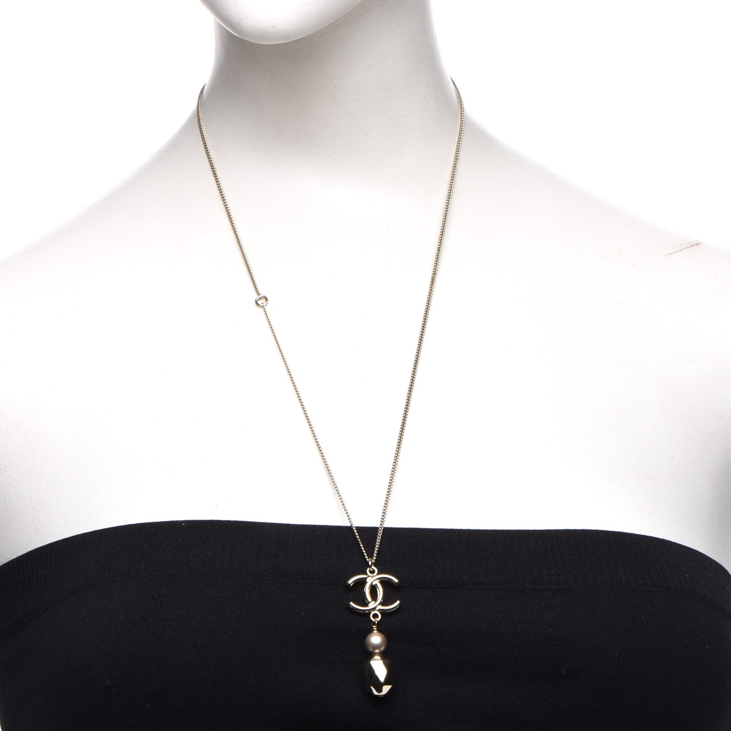 Pearl CC Pendant Necklace Gold