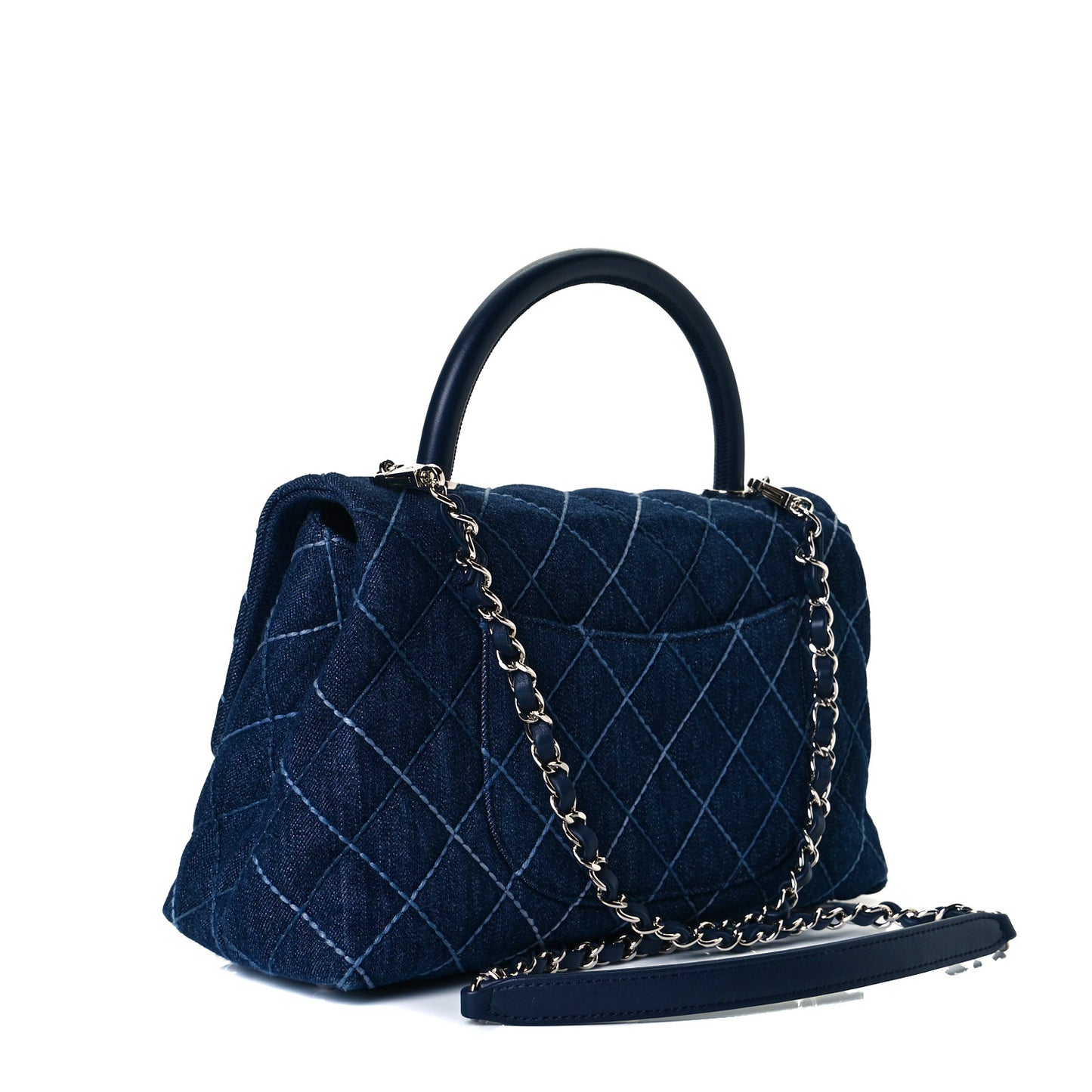 Denim Quilted Small Coco Handle Flap Blue