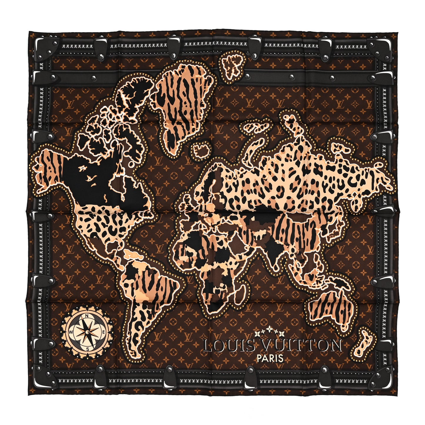 Silk Monogram LV World Square Scarf Brown