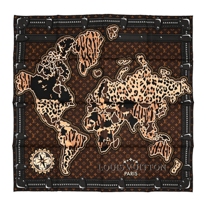 Louis Vuitton Silk Monogram LV World Square Scarf Brown 1 of 3