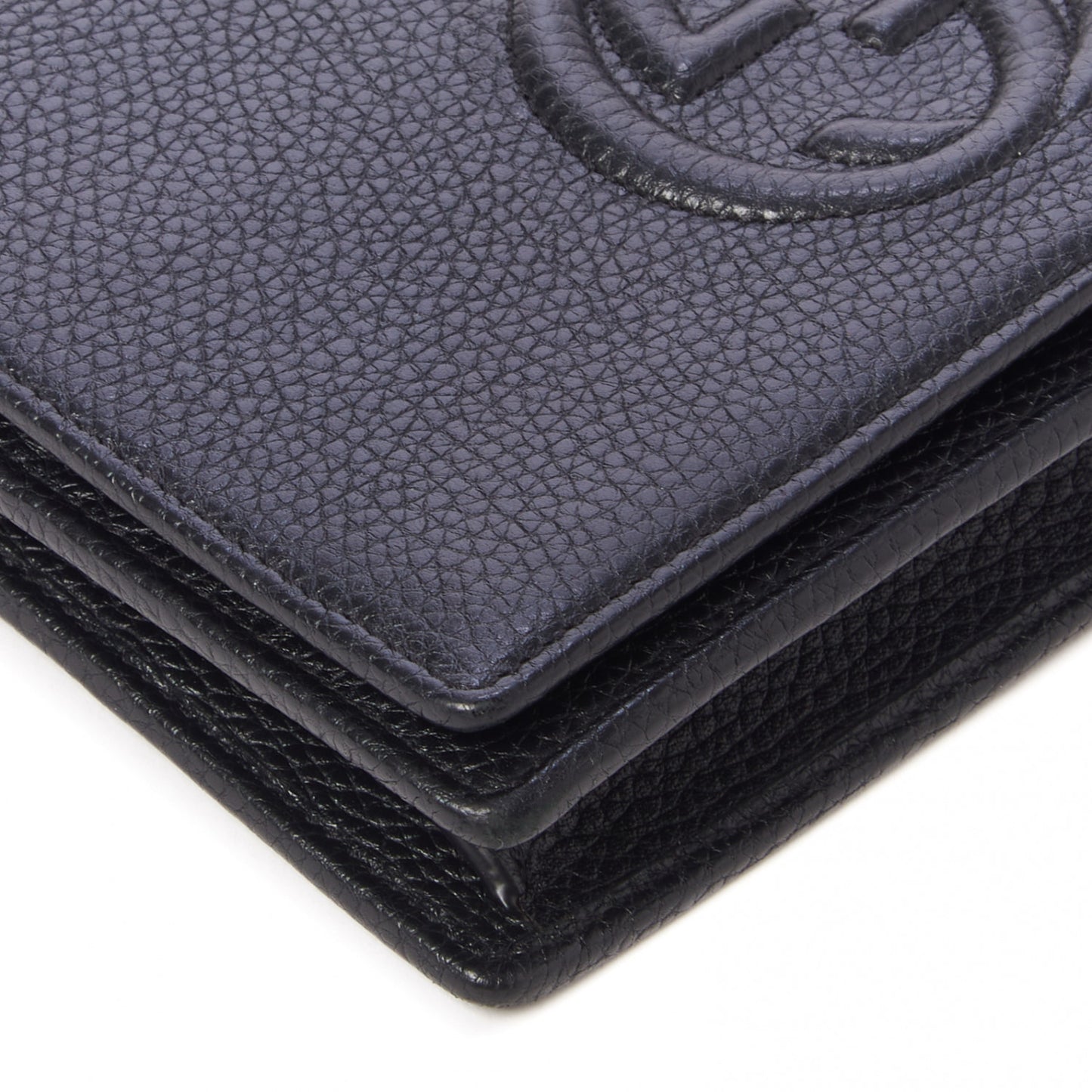 Pebbled Calfskin Soho Wallet on Chain Black