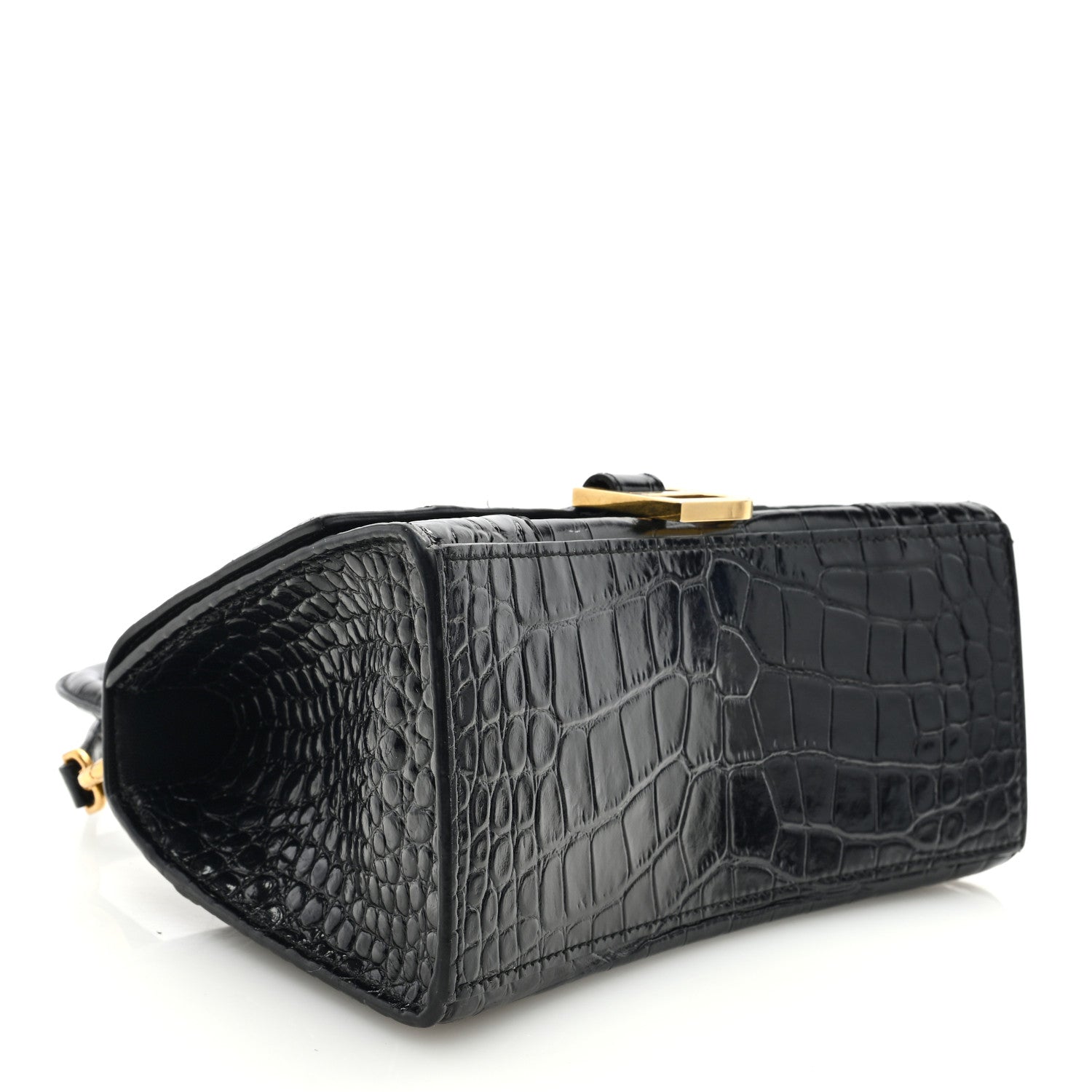 Balenciaga Shiny Calfskin Crocodile Embossed Small Hourglass Top Handle Bag Black 4 of 9