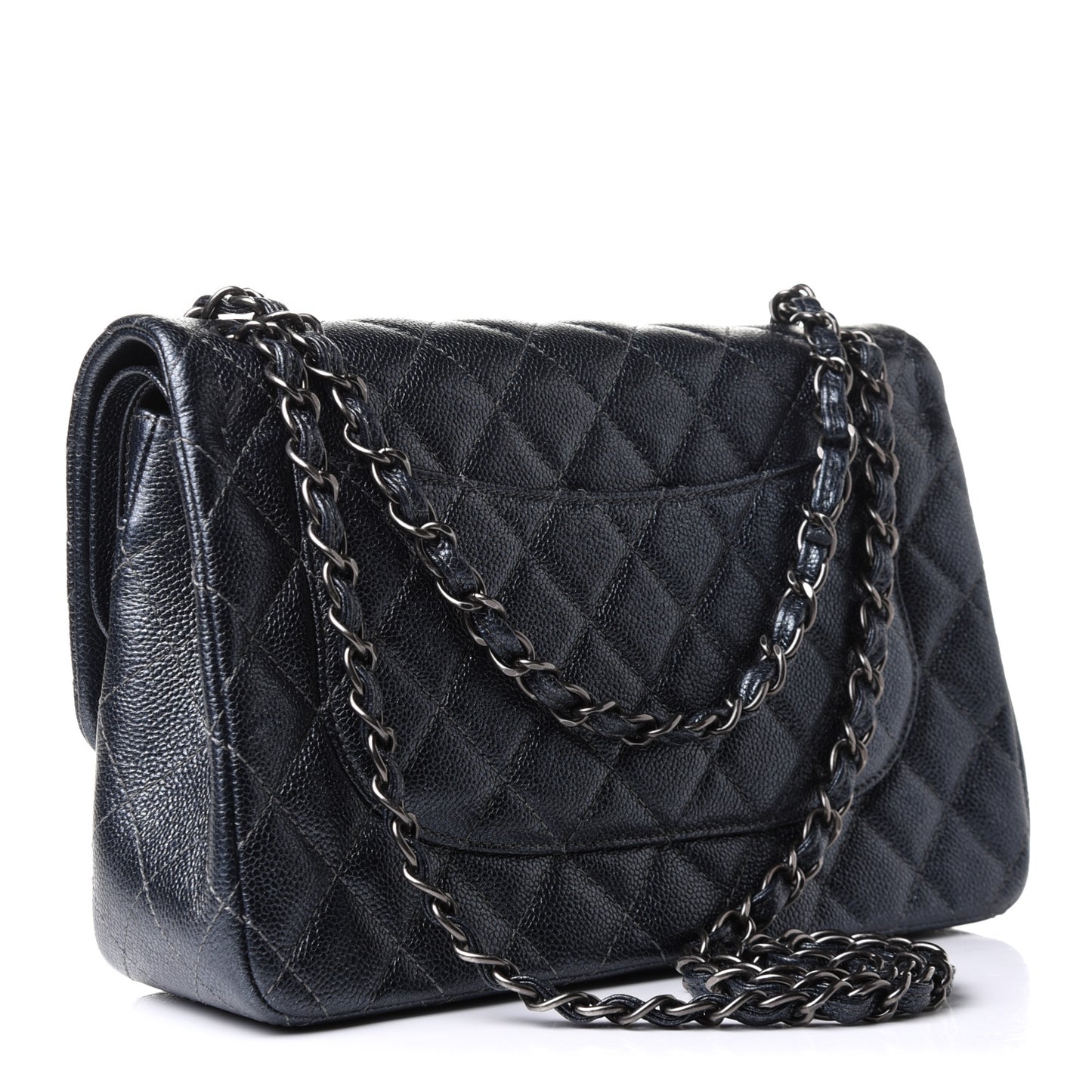 Metallic Caviar Quilted Jumbo Double Flap Dark Grey