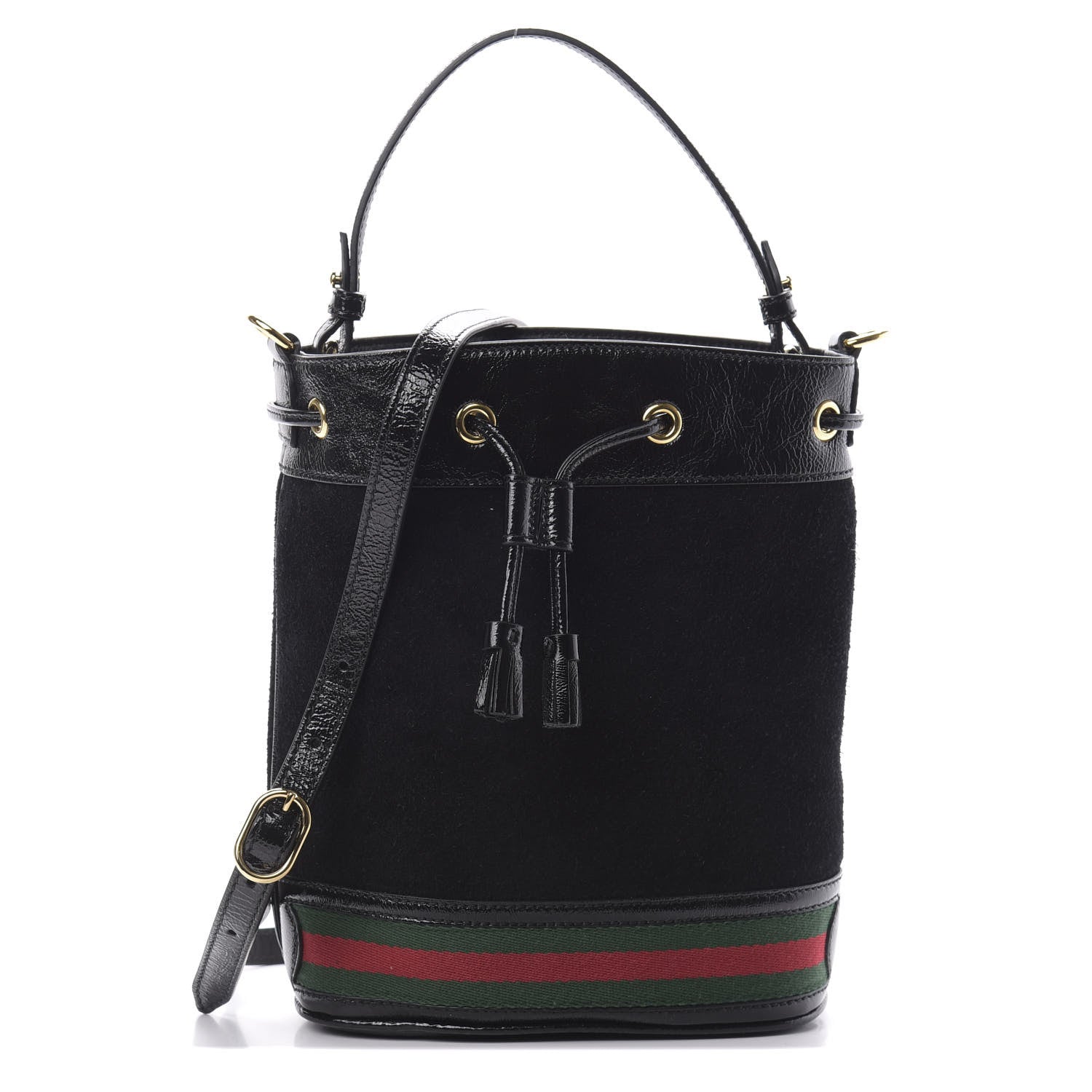 Gucci Suede Patent Web Small Ophidia Bucket Bag Black 1 of 10