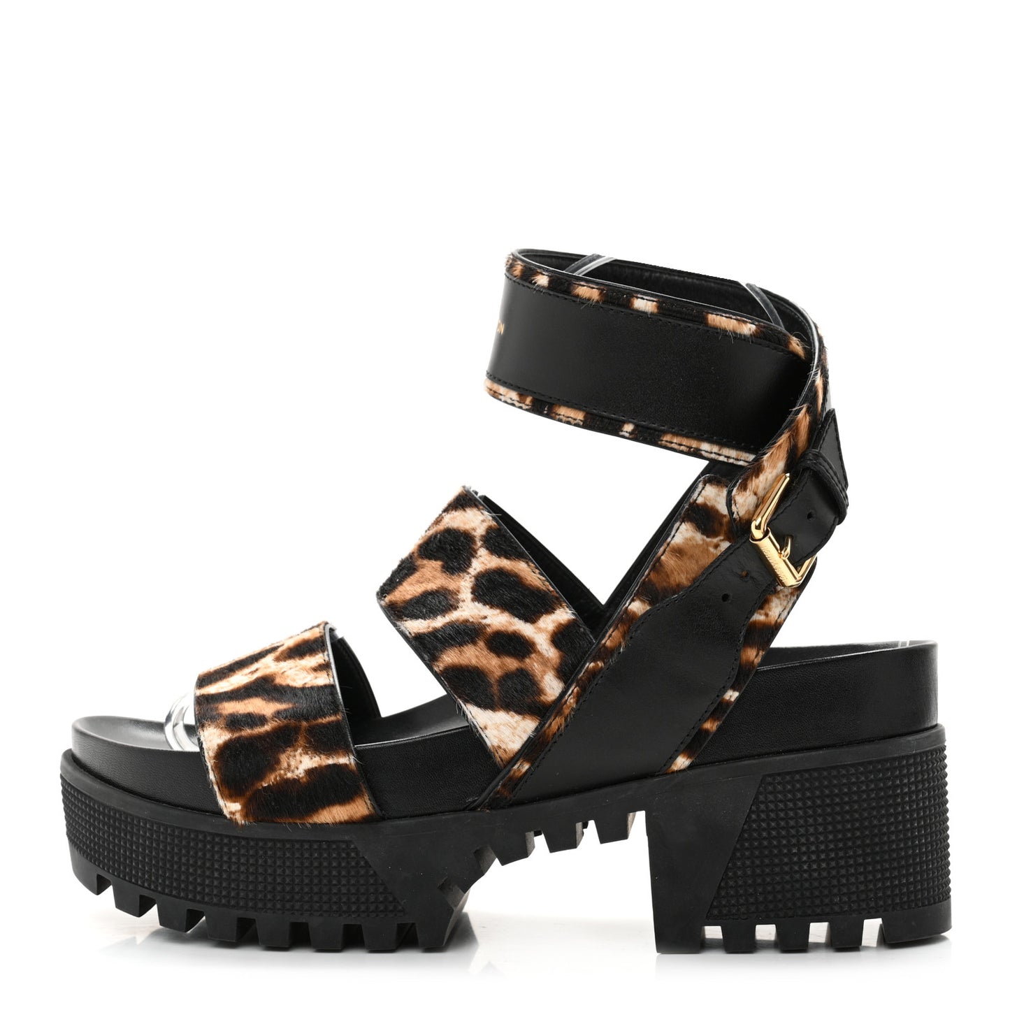 Calfskin Pony Hair Platform Sandals 37 Black