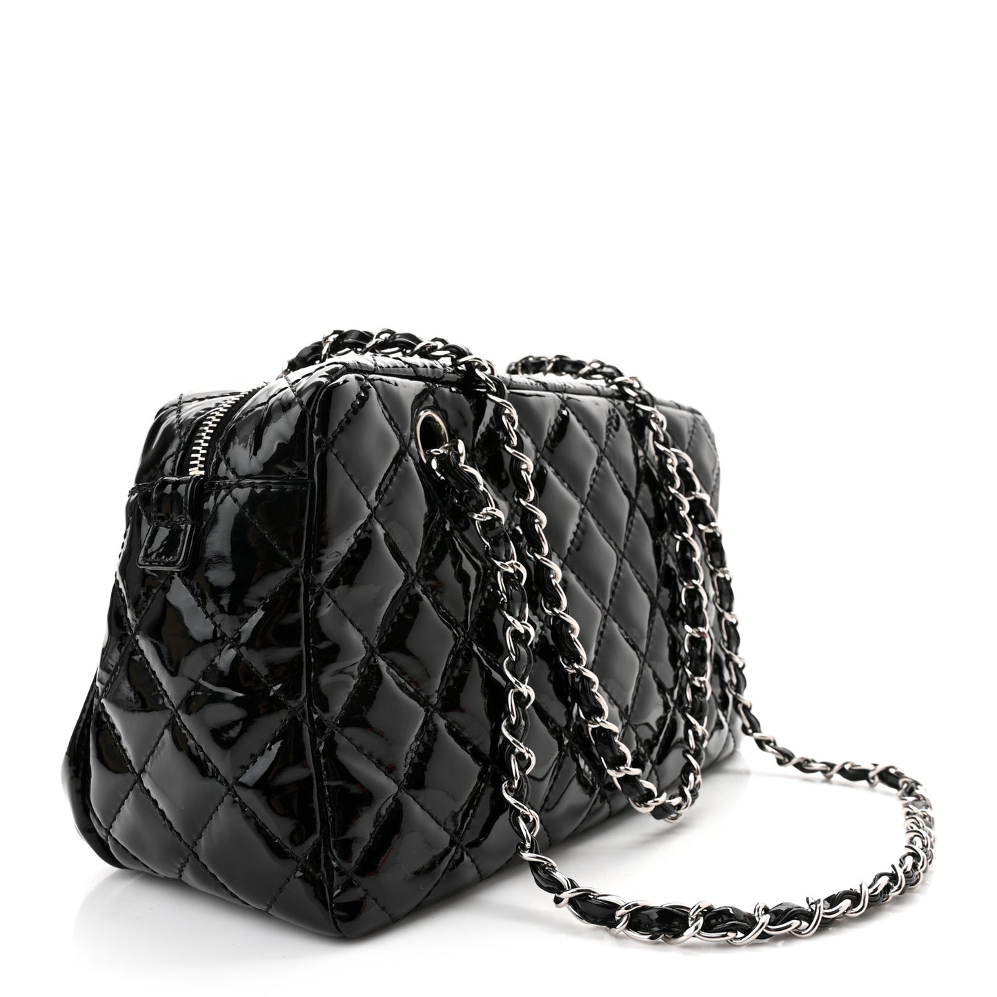 Patent Quilted Bowler Bag Black