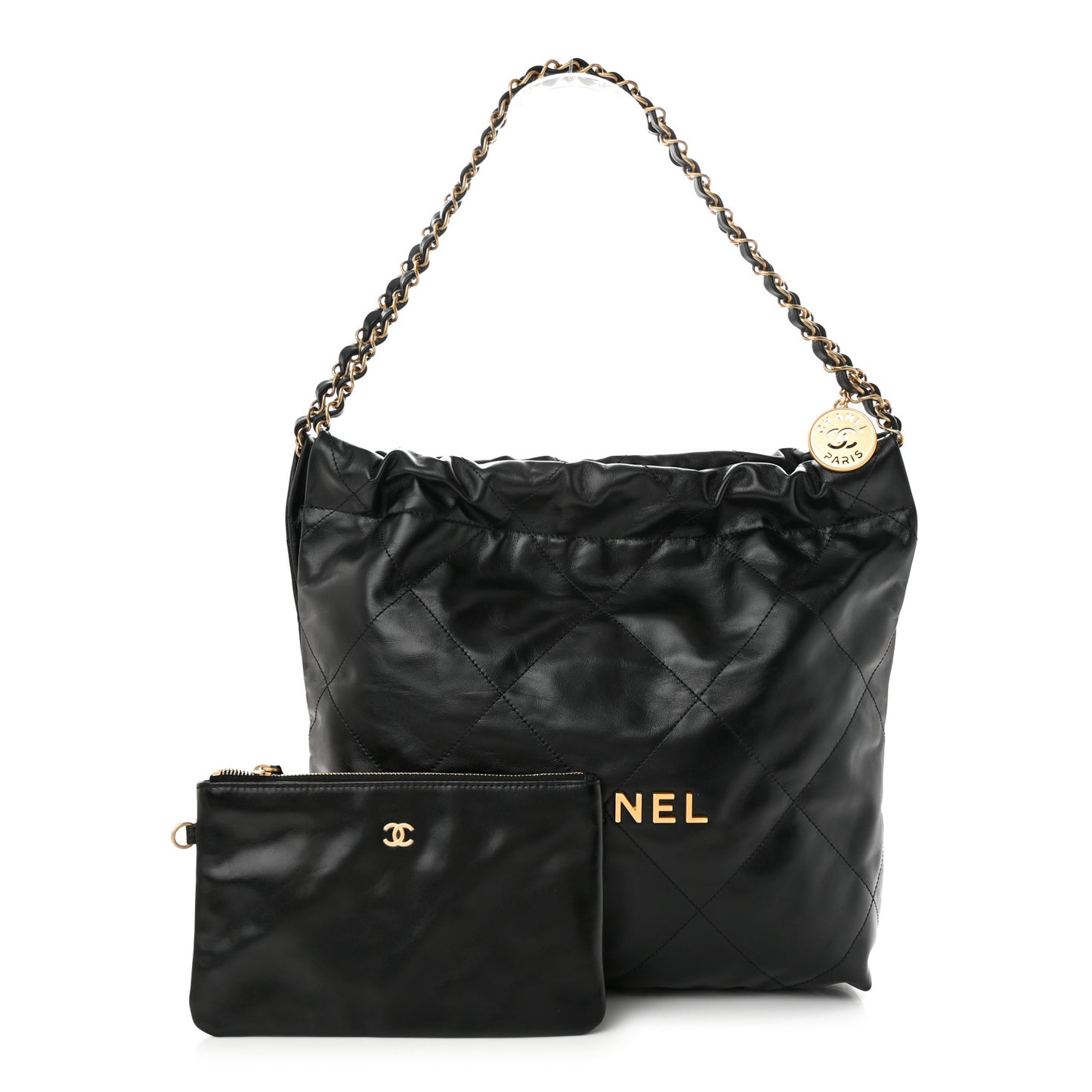 Shiny Calfskin Quilted Small Chanel 22 Black