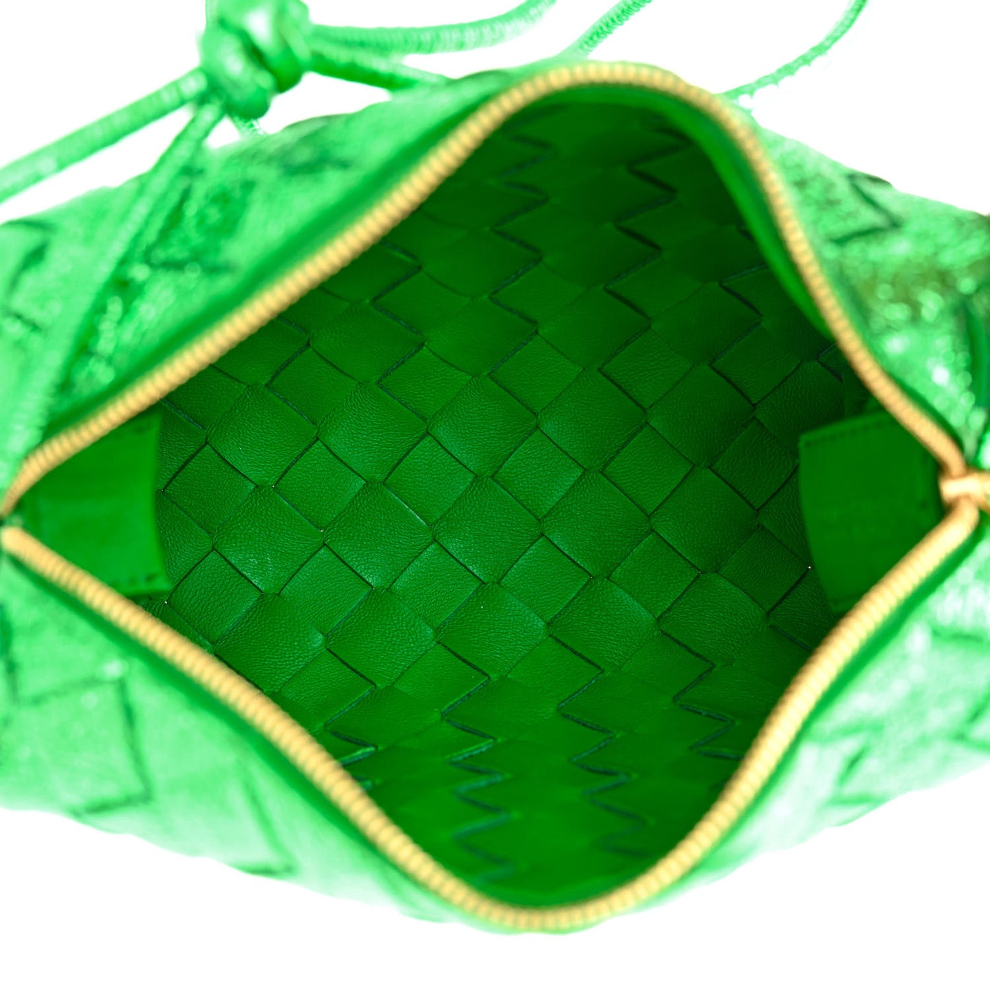Metallic Calfskin Intrecciato Mini Loop Camera Bag Green
