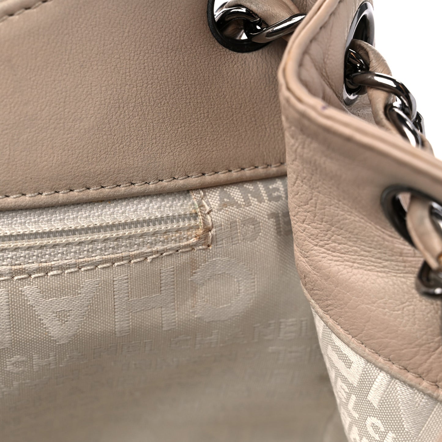 Lambskin Chain Stitch Shoulder Bag Beige