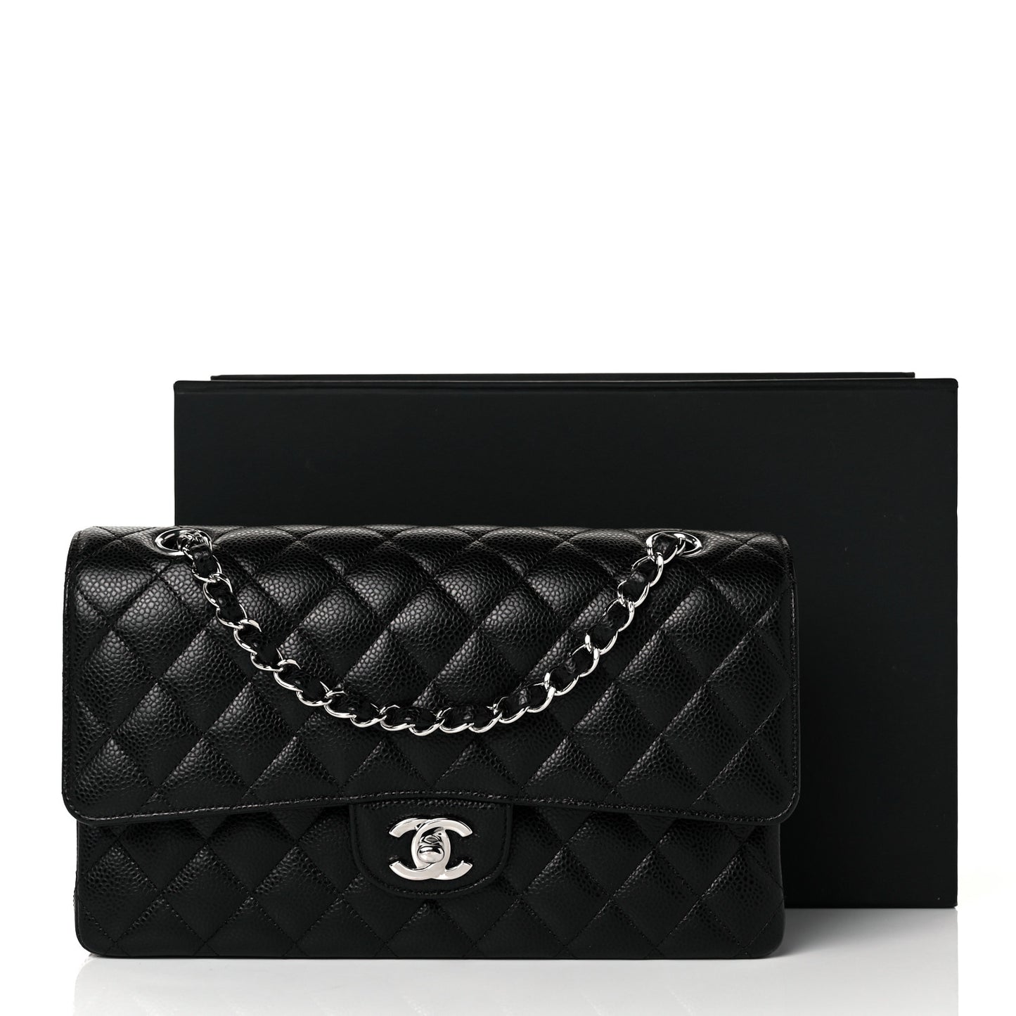 Caviar Quilted Medium Double Flap Black