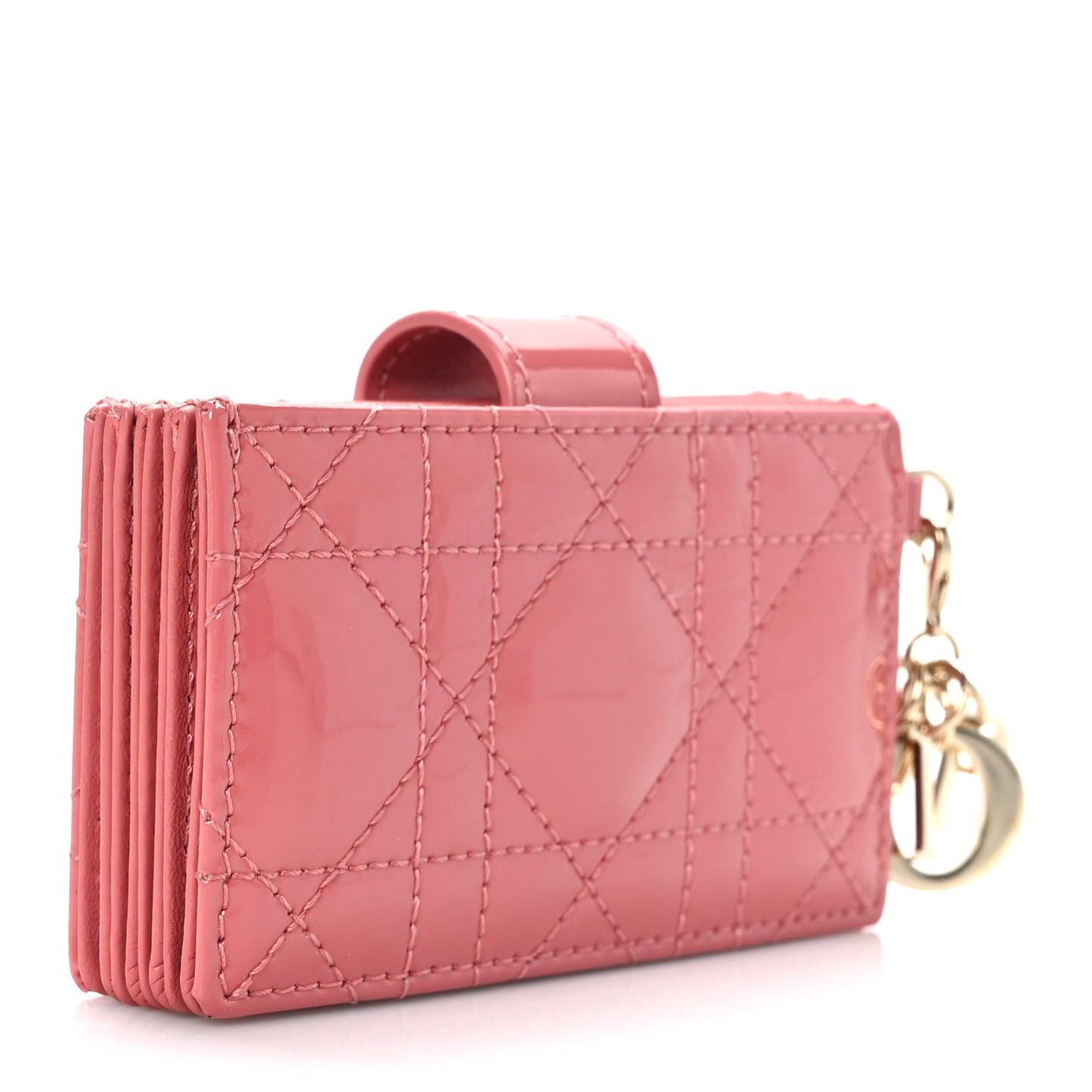 Patent Cannage Lady Dior 5-Gusset Card Holder Pink