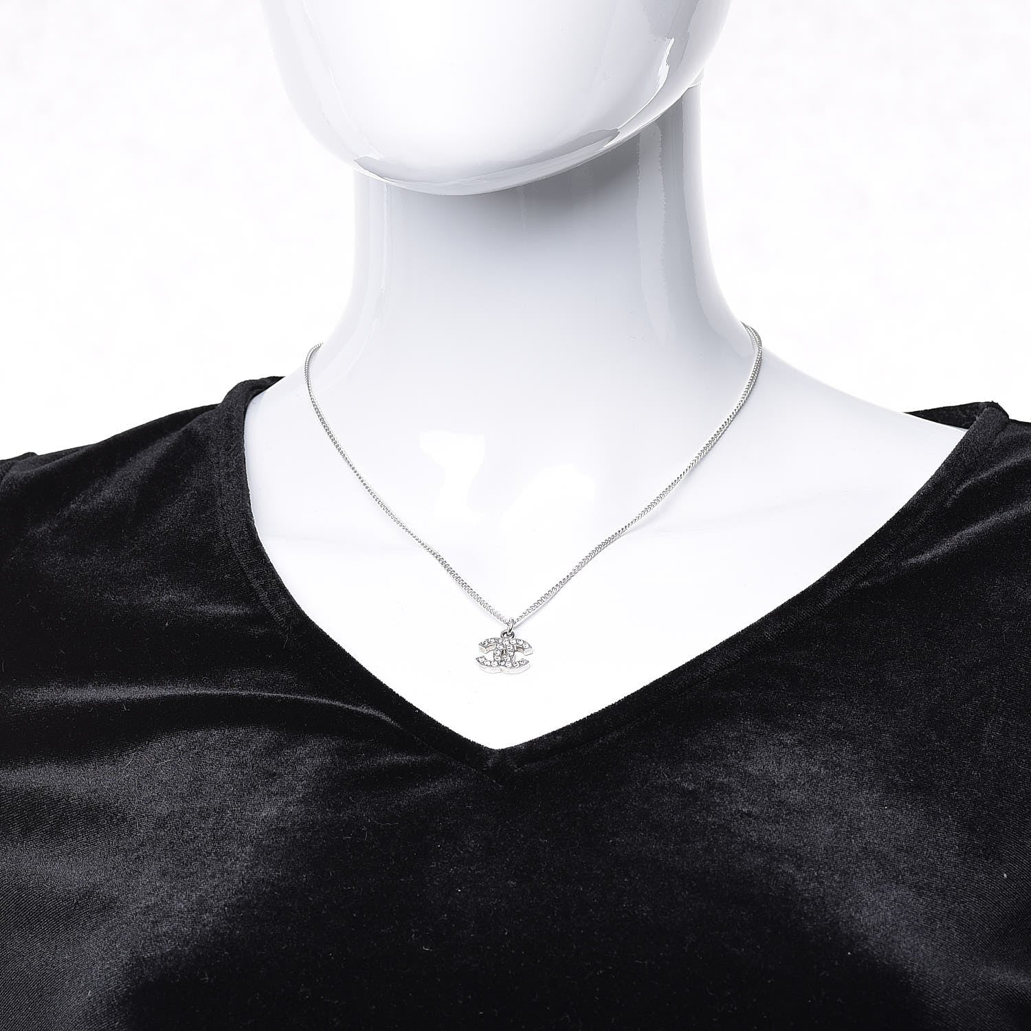 Chanel Crystal Timeless CC Necklace Silver 2 of 6