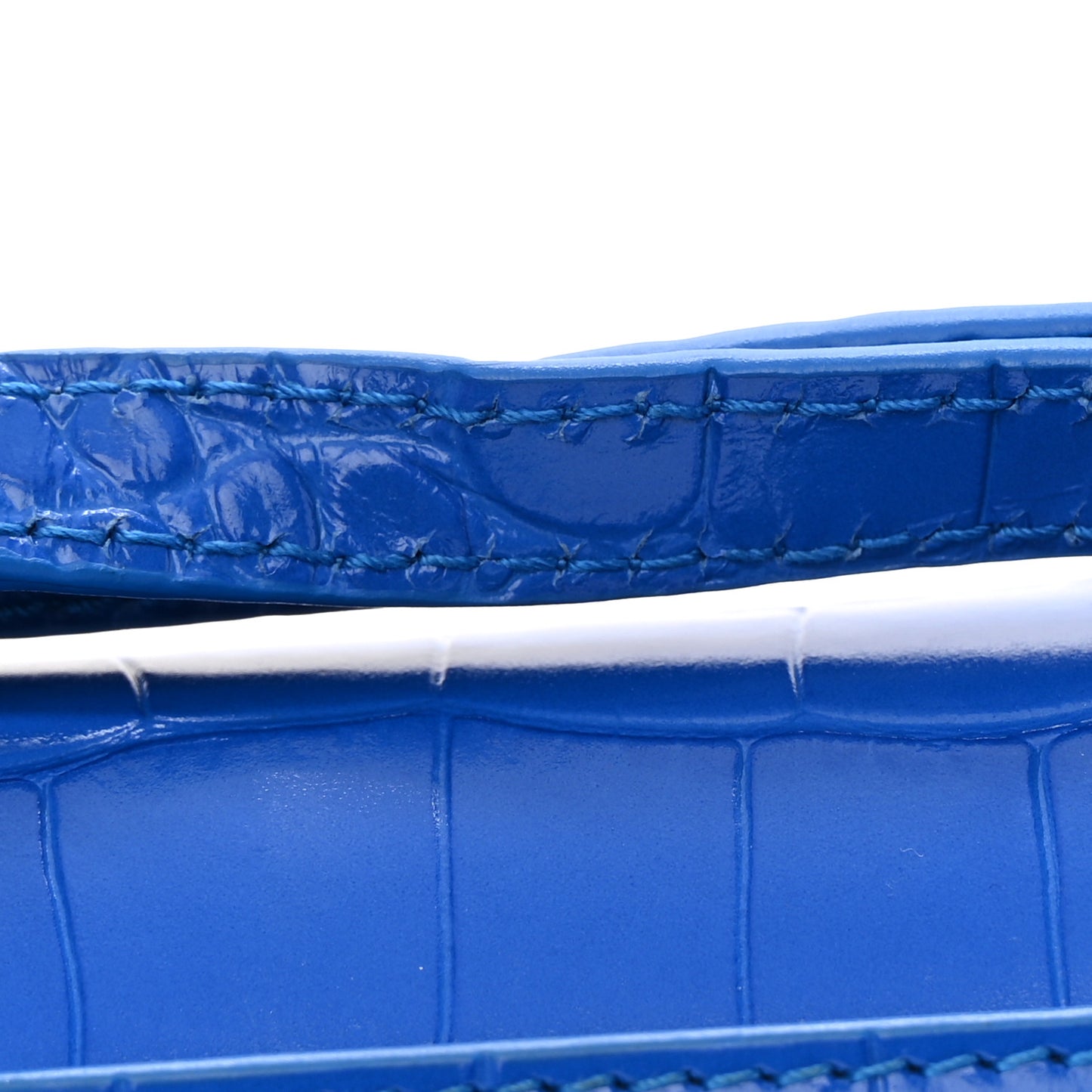 Shiny Calfskin Crocodile Embossed Hourglass Top Handle Bag XS Royal Blue