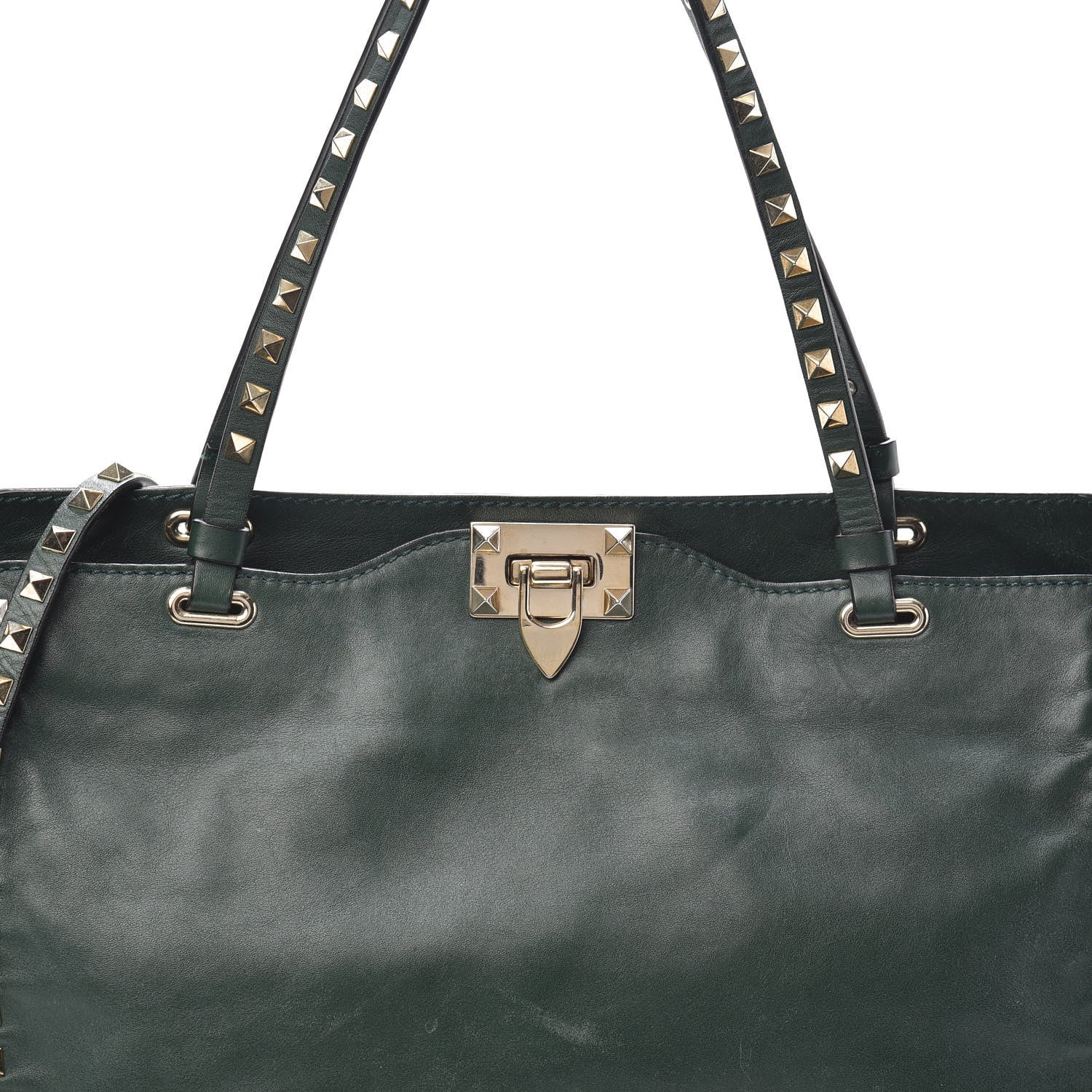 Valentino Garavani Vitello Medium Rockstud Tote Green 7 of 9
