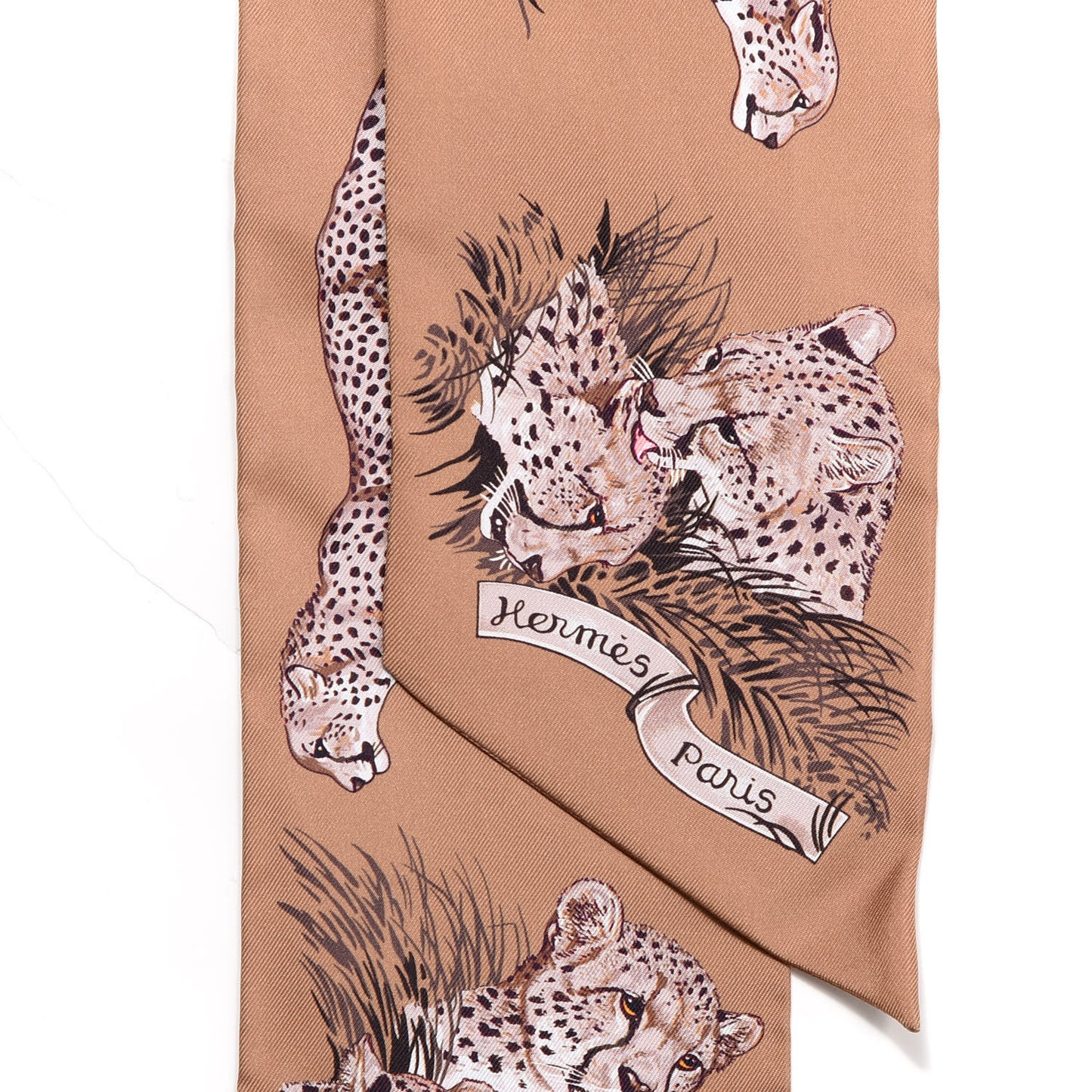Silk Guepards Maxi Twilly Slim Beige Taupe Ebene