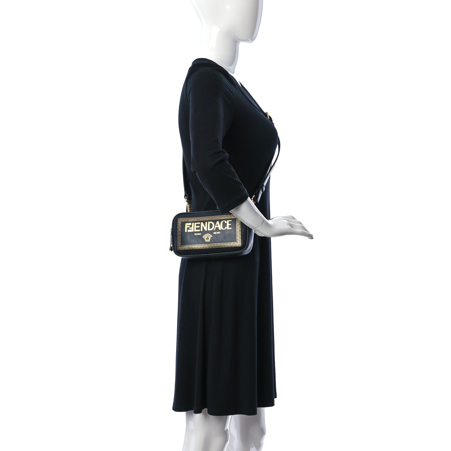 Fendi X VERSACE Vitello Cover Fendace Medusa Small Camera Case Black Gold 2 of 11