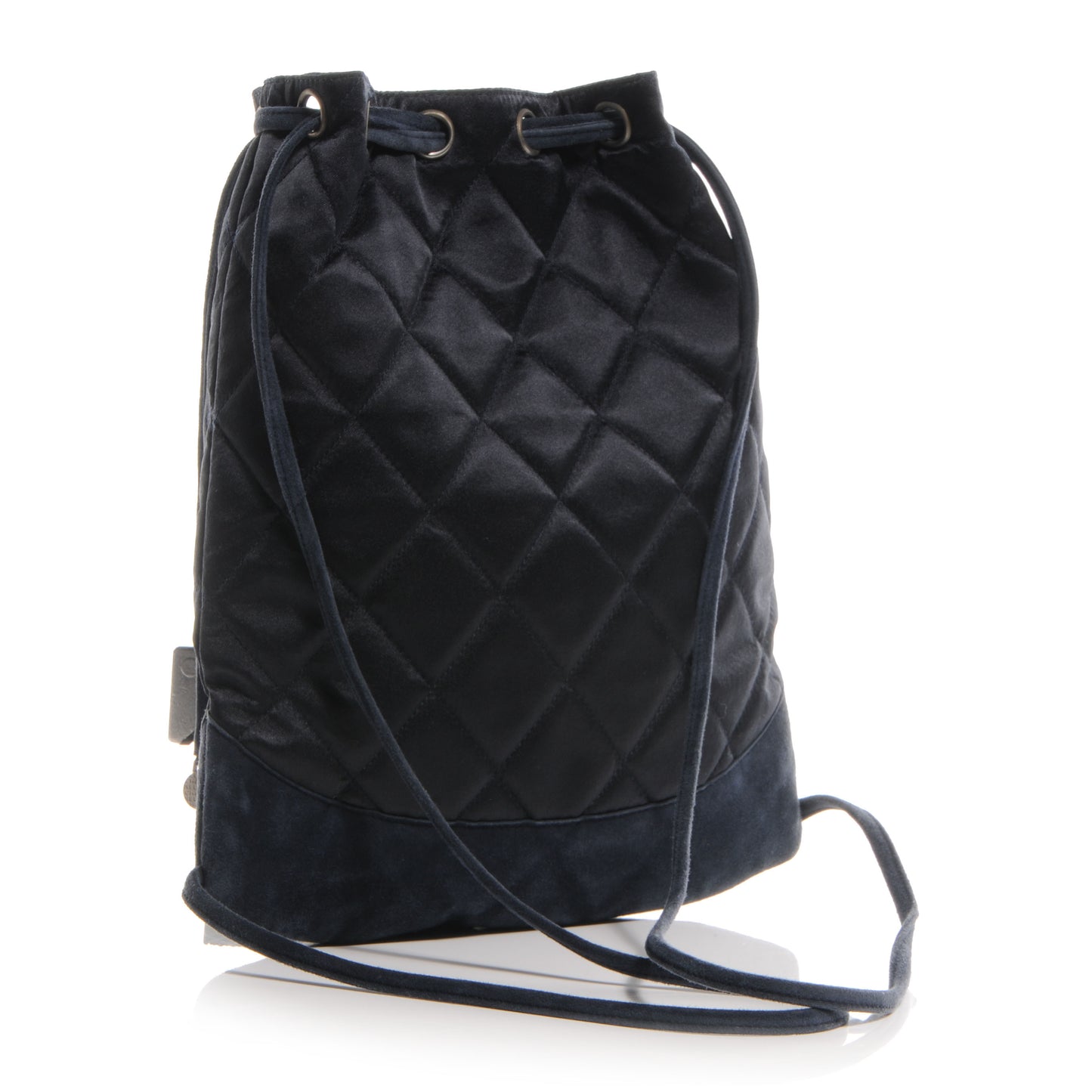 Satin Suede Quilted Drawstring Backpack Black