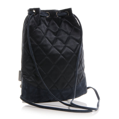 Chanel Satin Suede Quilted Drawstring Backpack Black 3 of 7