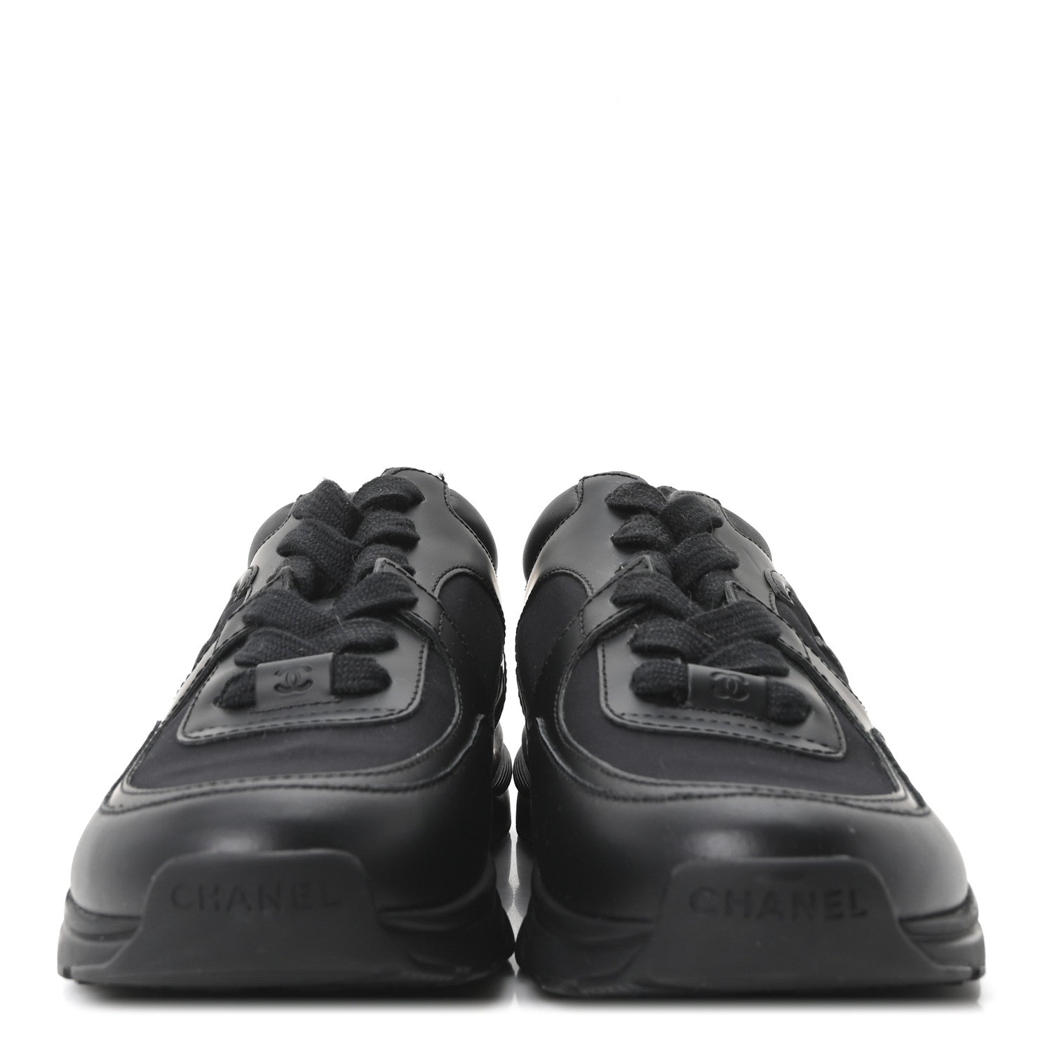 Chanel Lambskin Fabric CC Uniform Sneakers 38.5 Black 3 of 10