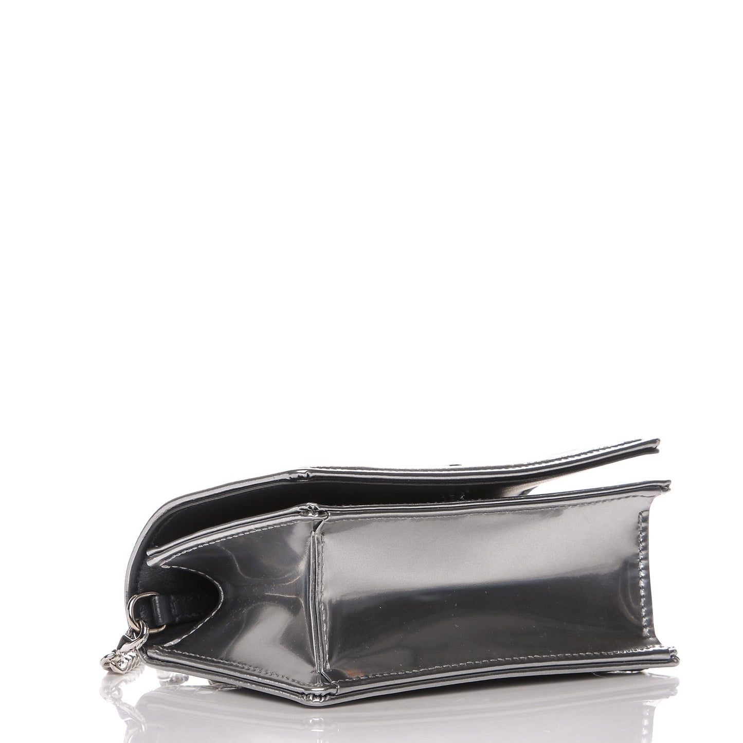 Metallic Patent Micro-Cannage Baby Diorama Flap Bag Silver