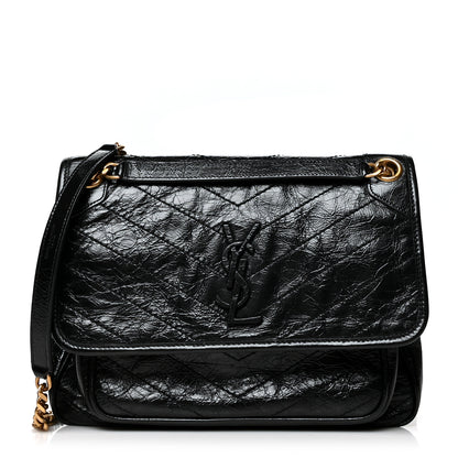 Saint Laurent Crinkled Calfskin Matelasse Monogram Medium Niki Chain Satchel Black 1 of 11